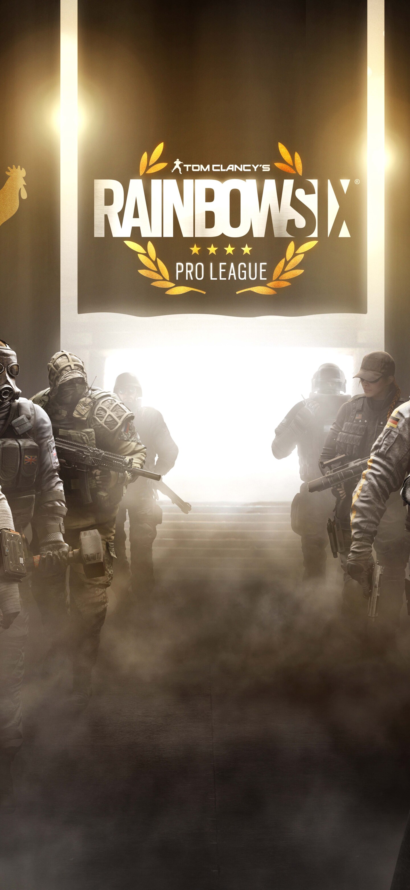 A tactical operator from Tom Clancy's Rainbow Six Siege in a combat-ready position with specialized gear.