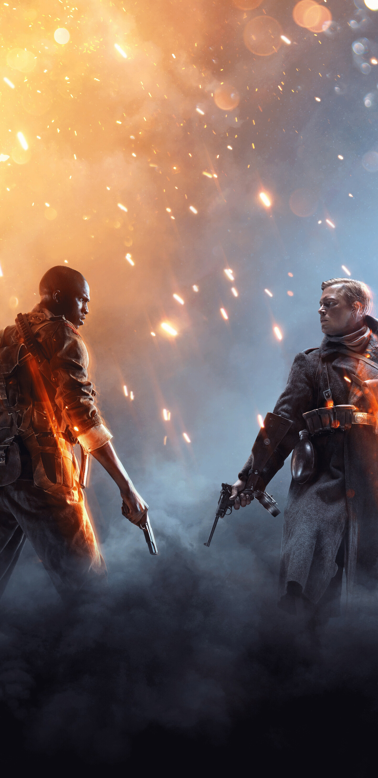 A grit-covered WWI infantry soldier moving through a war-torn landscape during an intense combat sequence in Battlefield 1.