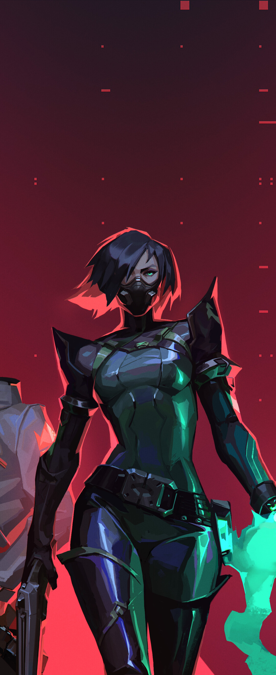 A group of Valorant characters including Jett, Cypher, Viper, Phoenix, and Sova.