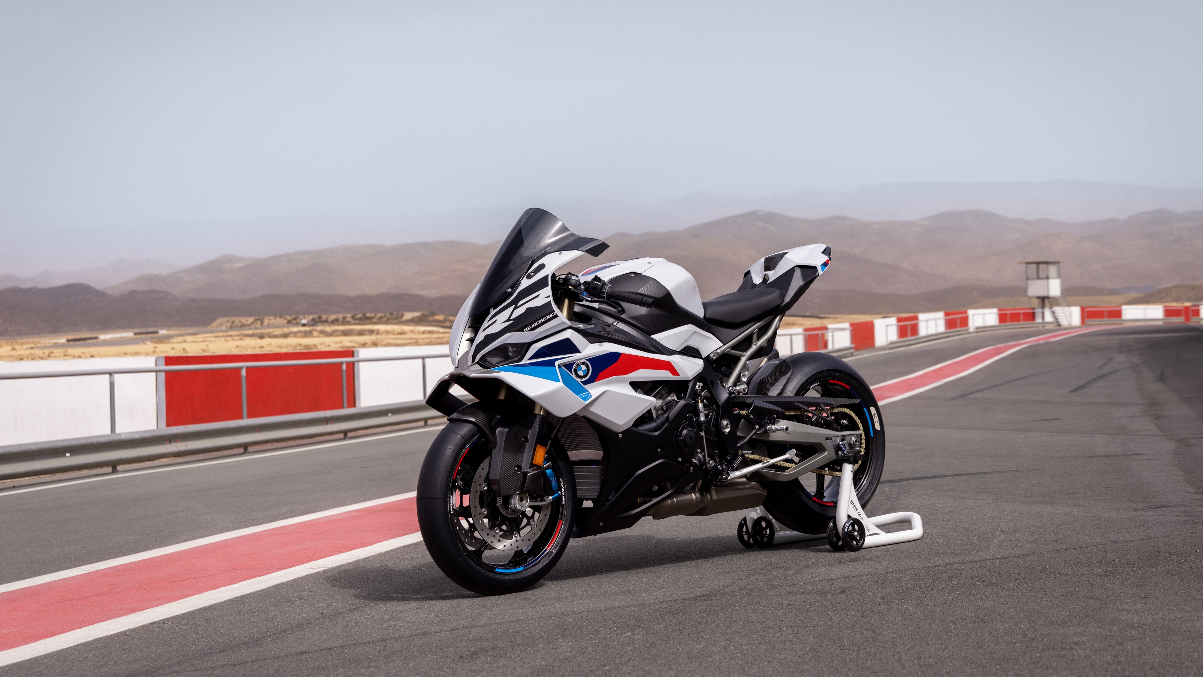 A high-resolution detailed view of the 2024 BMW S 1000 RR M Package sports motorcycle.