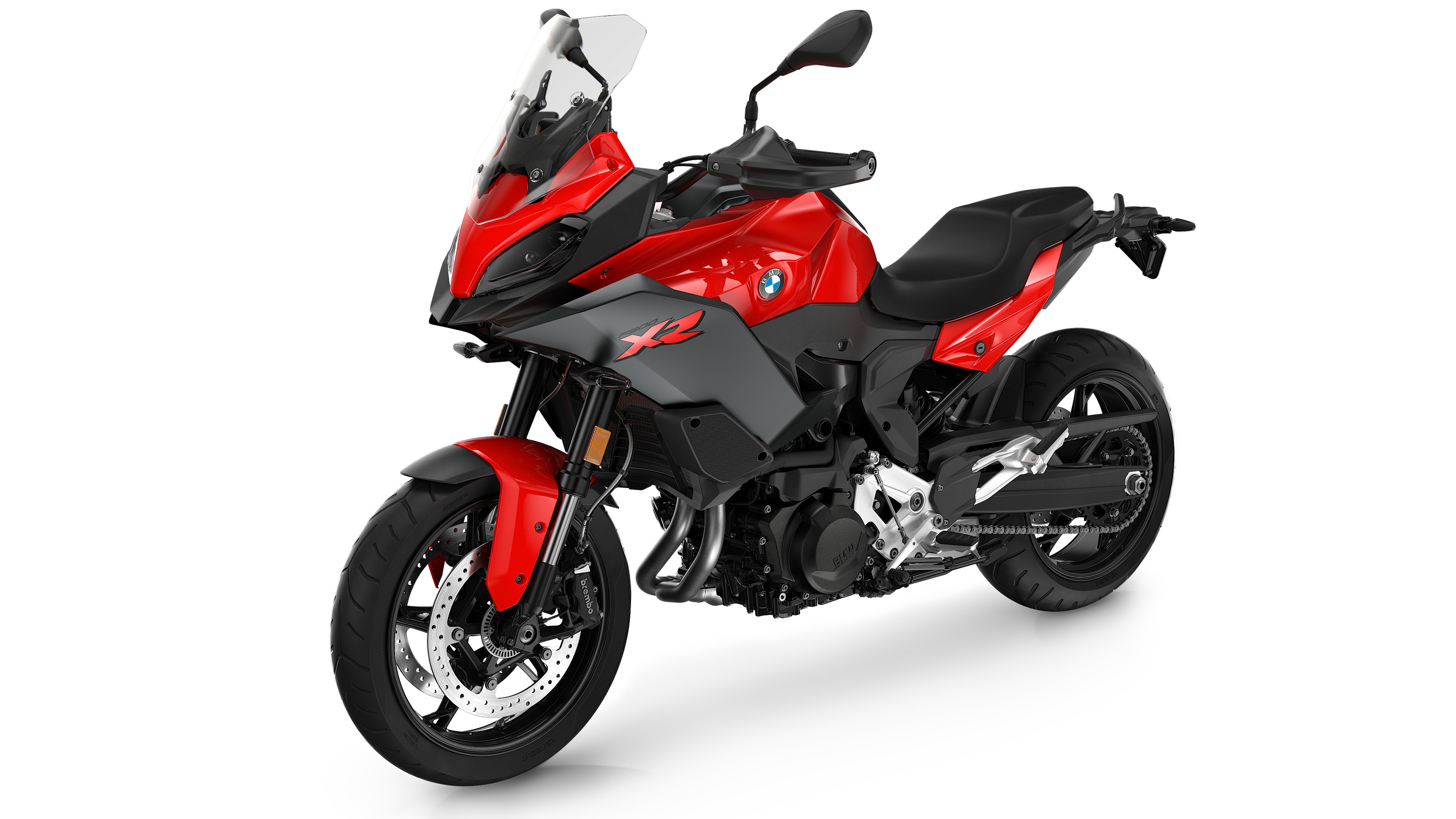 A professional studio photograph of the 2025 BMW F 900 XR adventure motorcycle isolated on a white background.