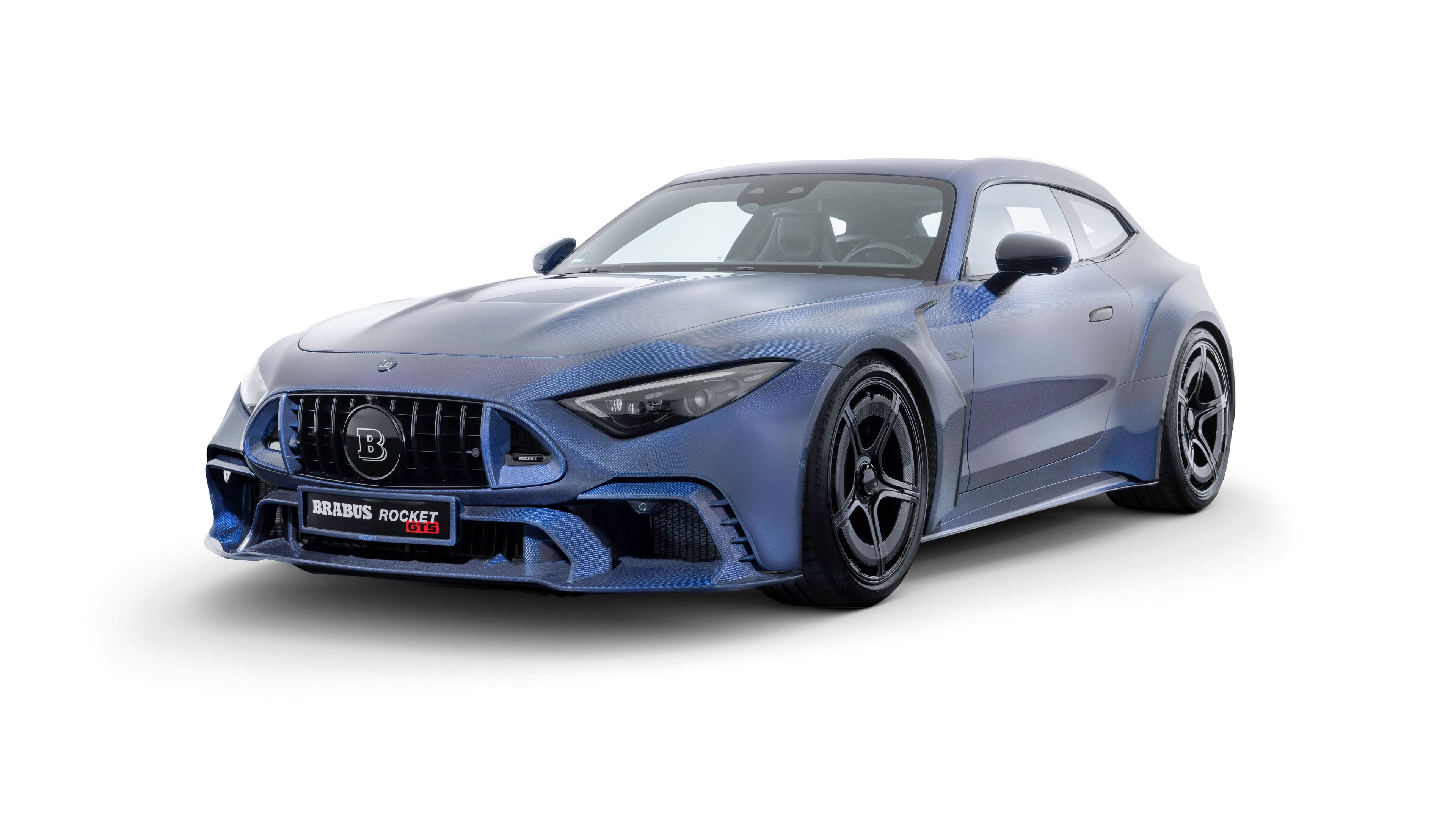 A high-resolution view of a deep blue 2025 Brabus Rocket GTS luxury performance coupe.