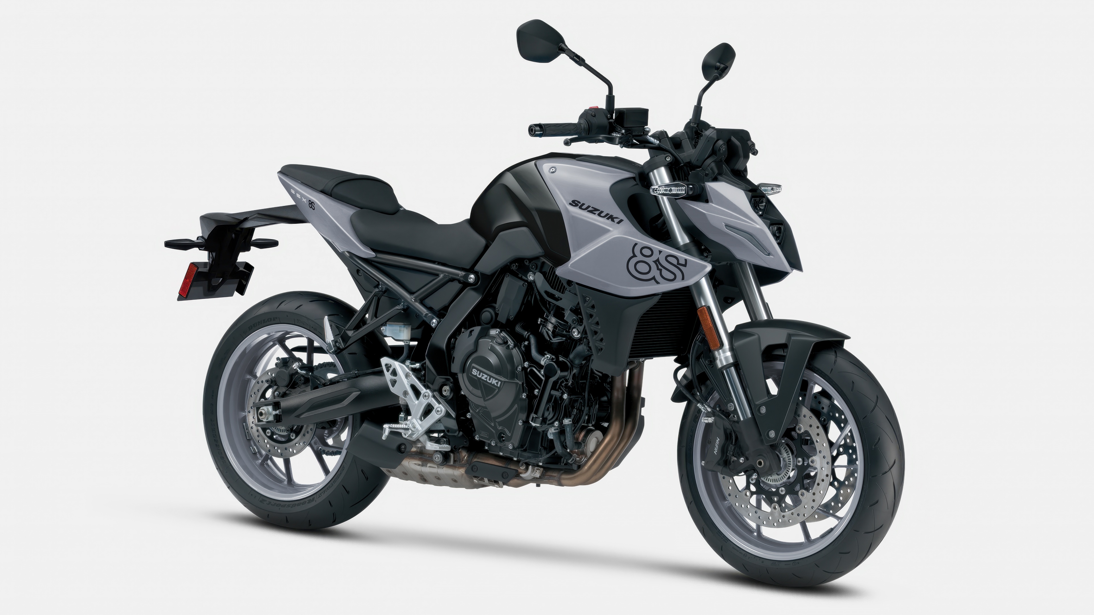 A sleek 2025 Suzuki GSX-8S sports motorcycle positioned against a plain white background.