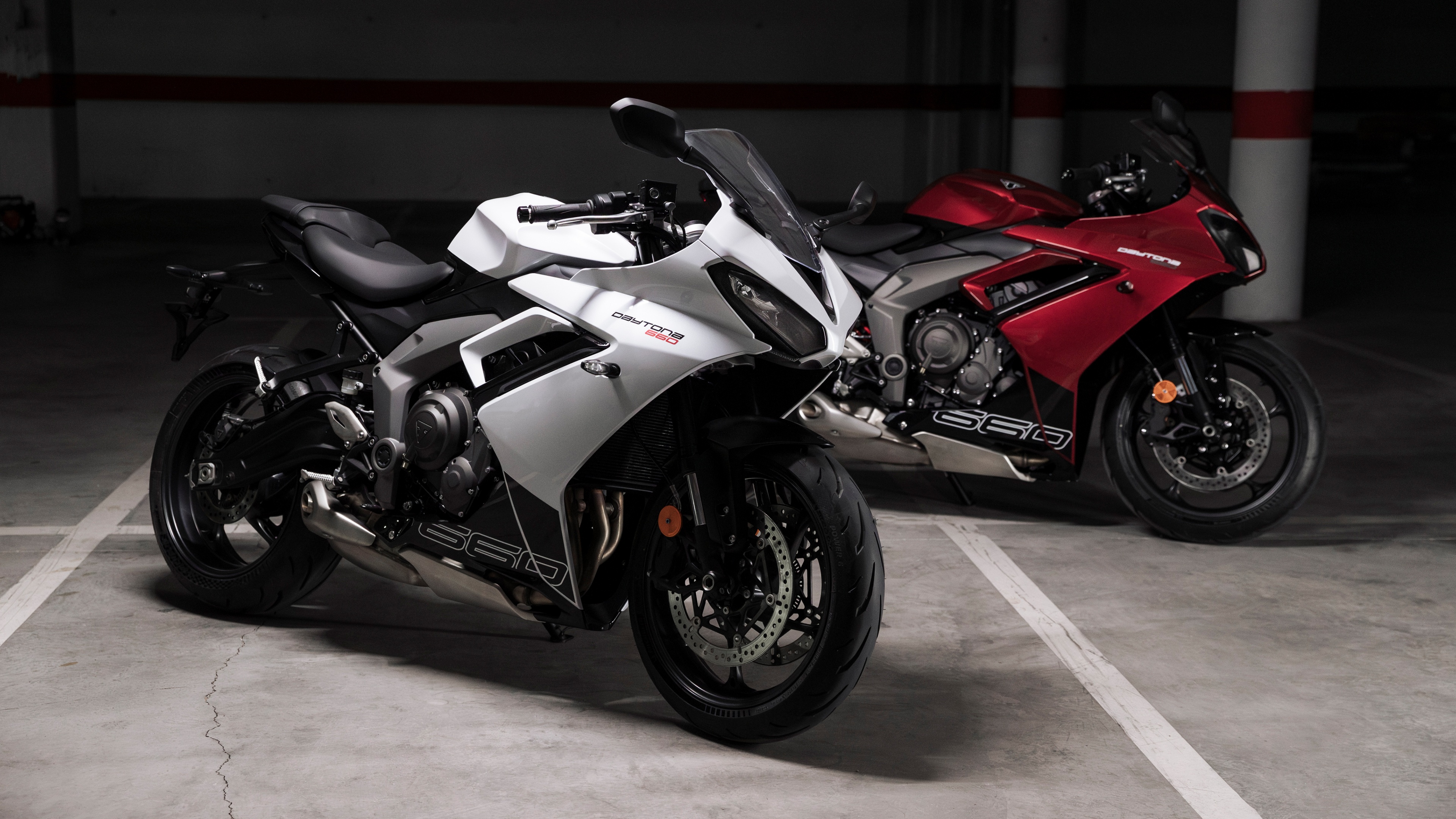 A detailed, high-resolution view of the 2025 Triumph Daytona 660 sports motorcycle showcasing its sleek design.