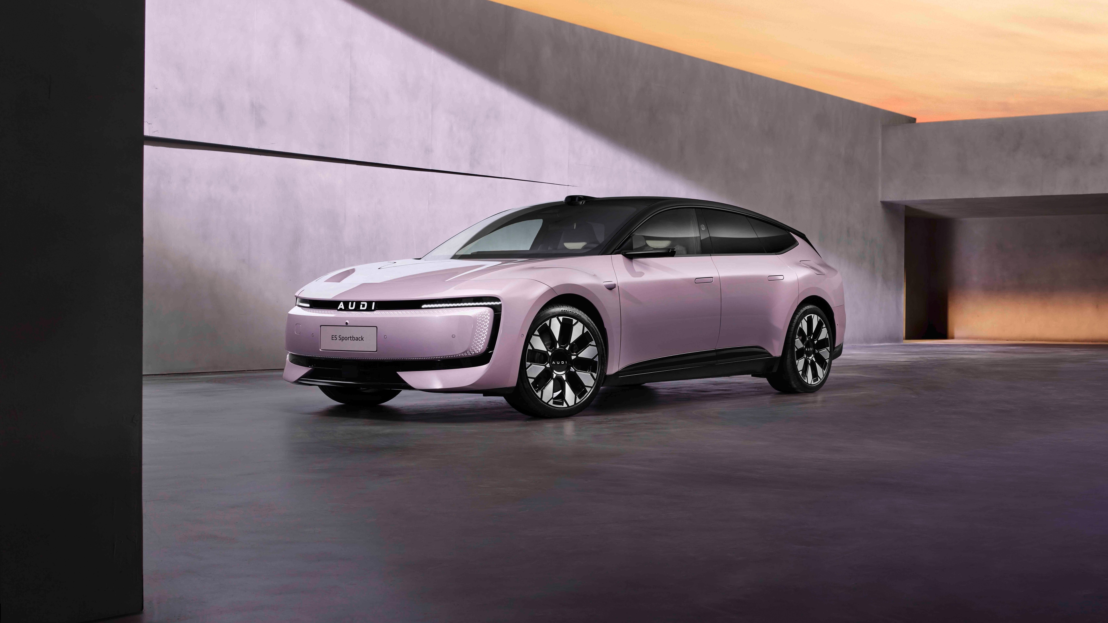 A collection of sleek, high-tech electric cars with glowing LED accents and streamlined aerodynamic bodies in a futuristic setting.