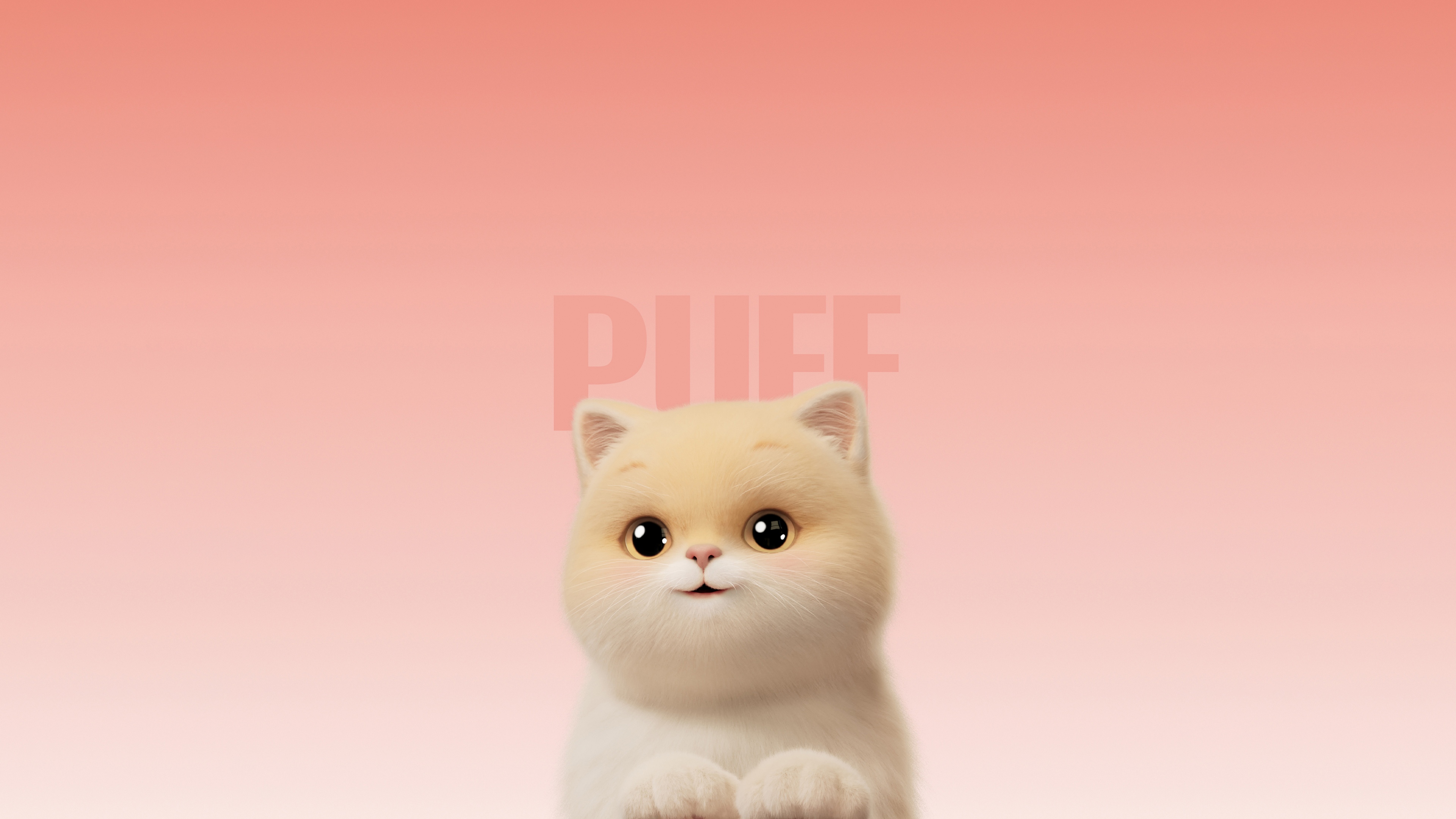 A cute, fluffy puppy looking forward with a gentle expression against a soft pastel background.