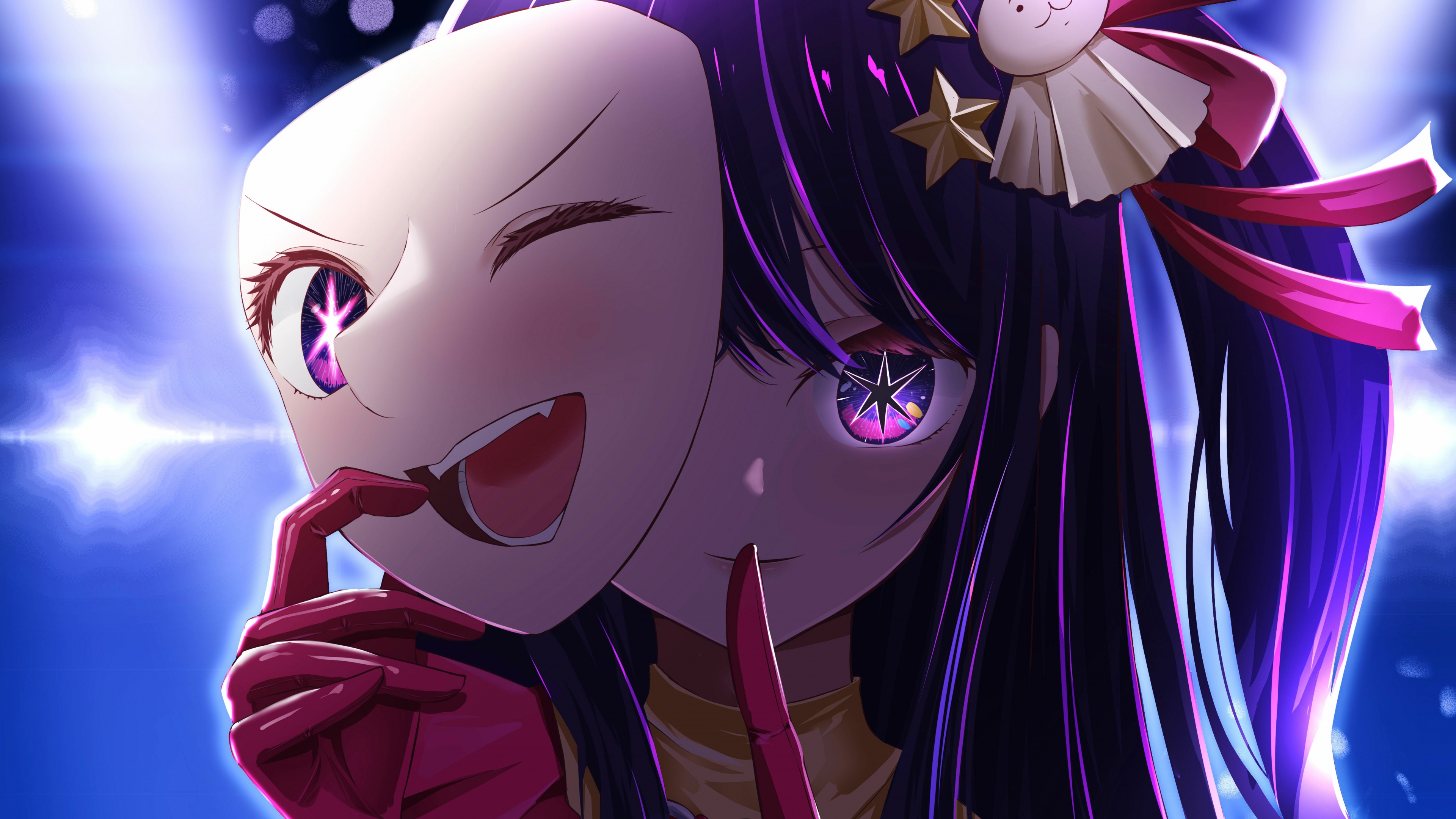 A high-resolution close-up of Ai Hoshino from Oshi no Ko featuring her signature star-shaped eyes.