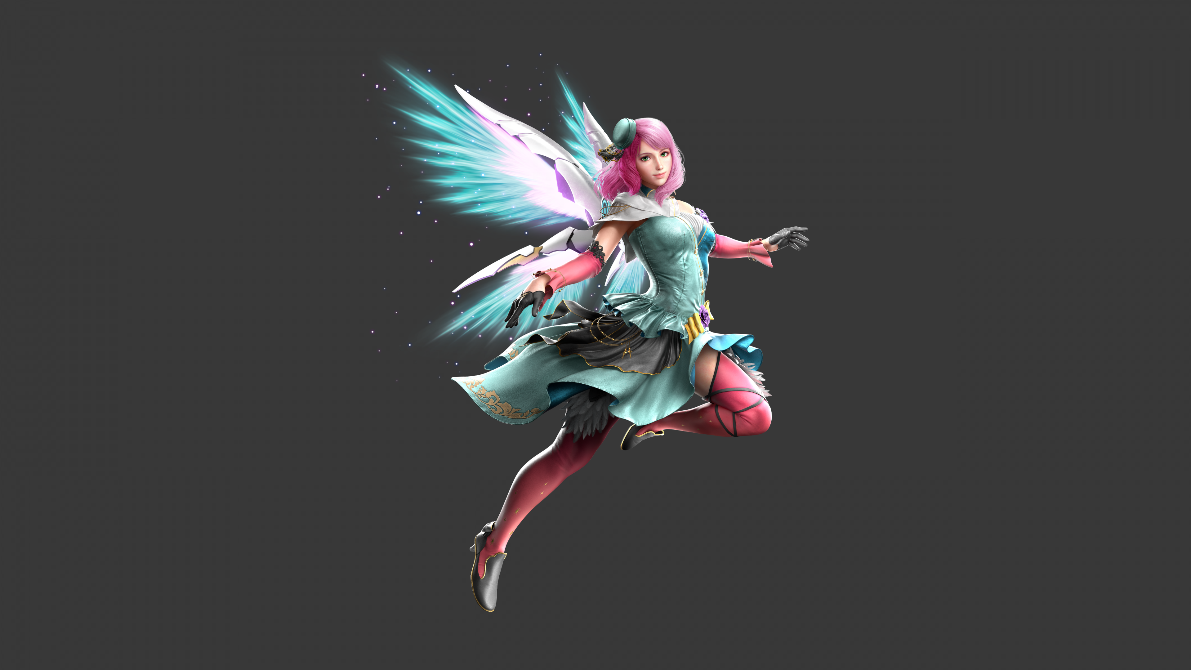 A high-detail portrait of Alisa Bosconovitch from the video game Tekken 8 set against a minimalist grey background.
