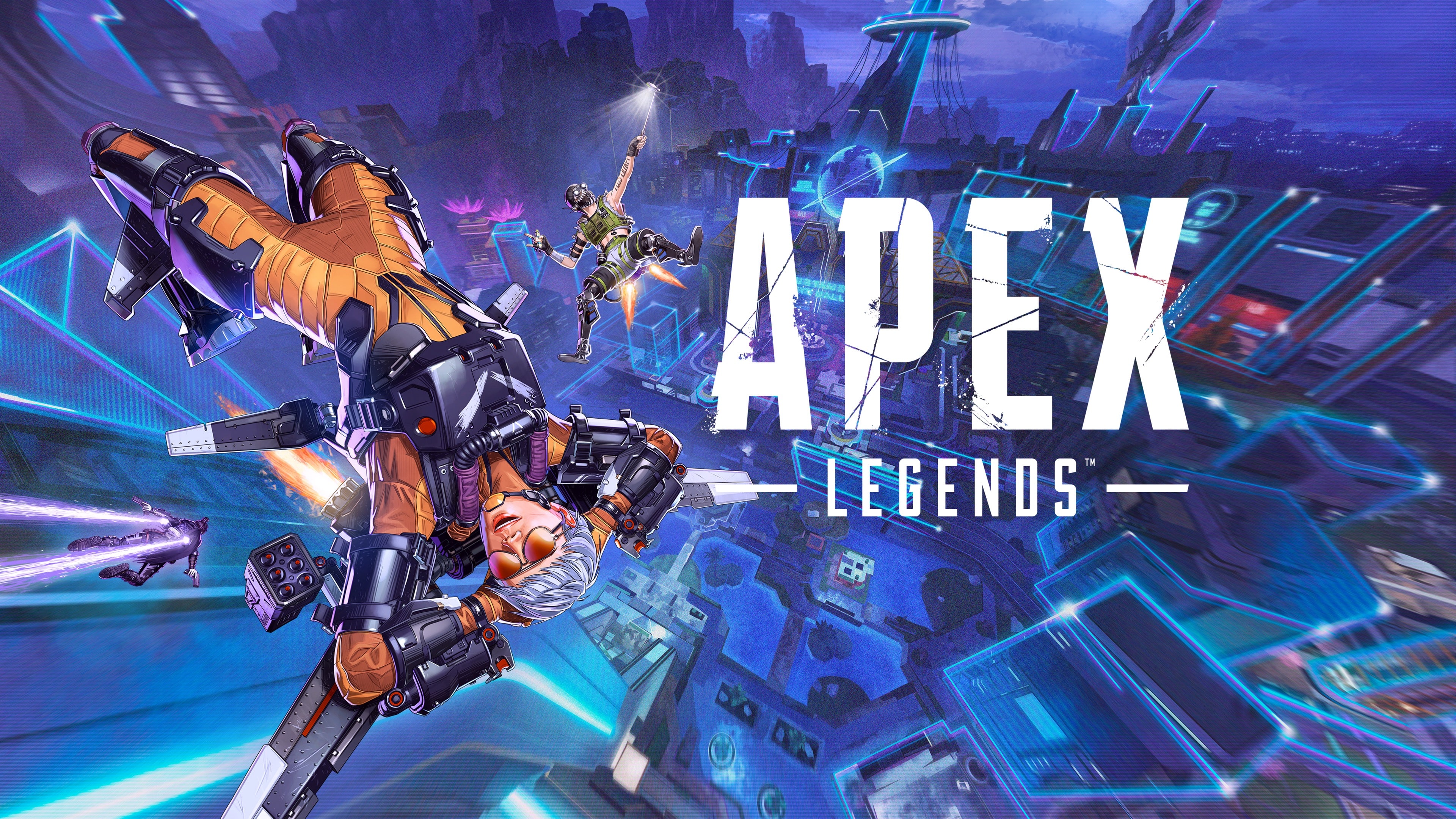 A futuristic combatant from Apex Legends in a tactical pose with advanced weaponry.