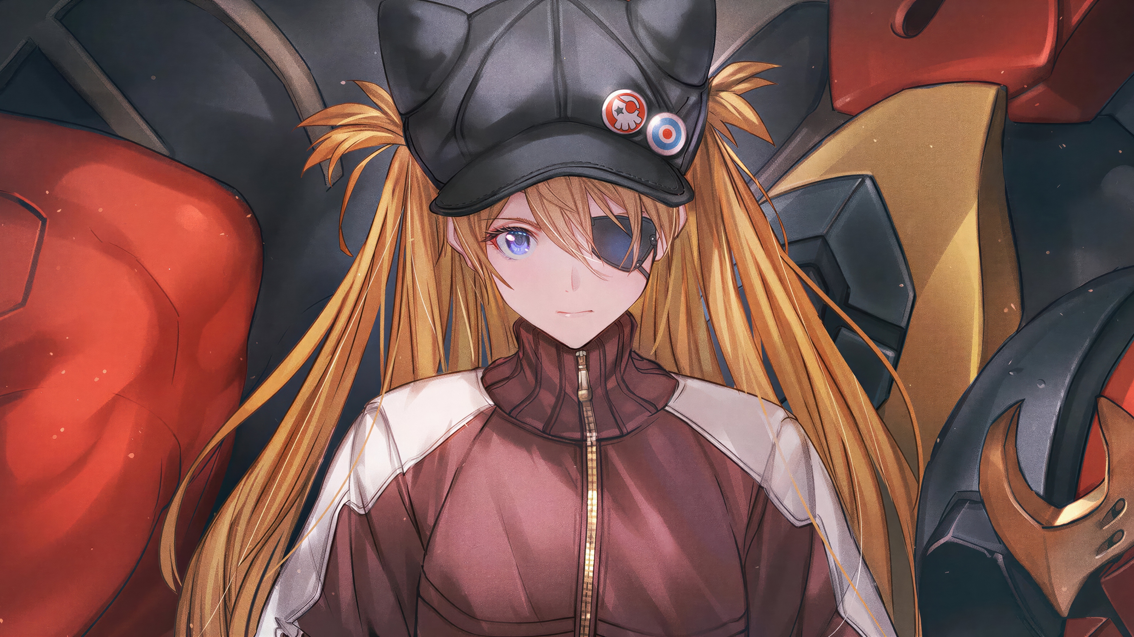 Asuka Shikinami Langley from Neon Genesis Evangelion presented in a tactical, sci-fi art style inspired by Goddess of Victory: Nikke.