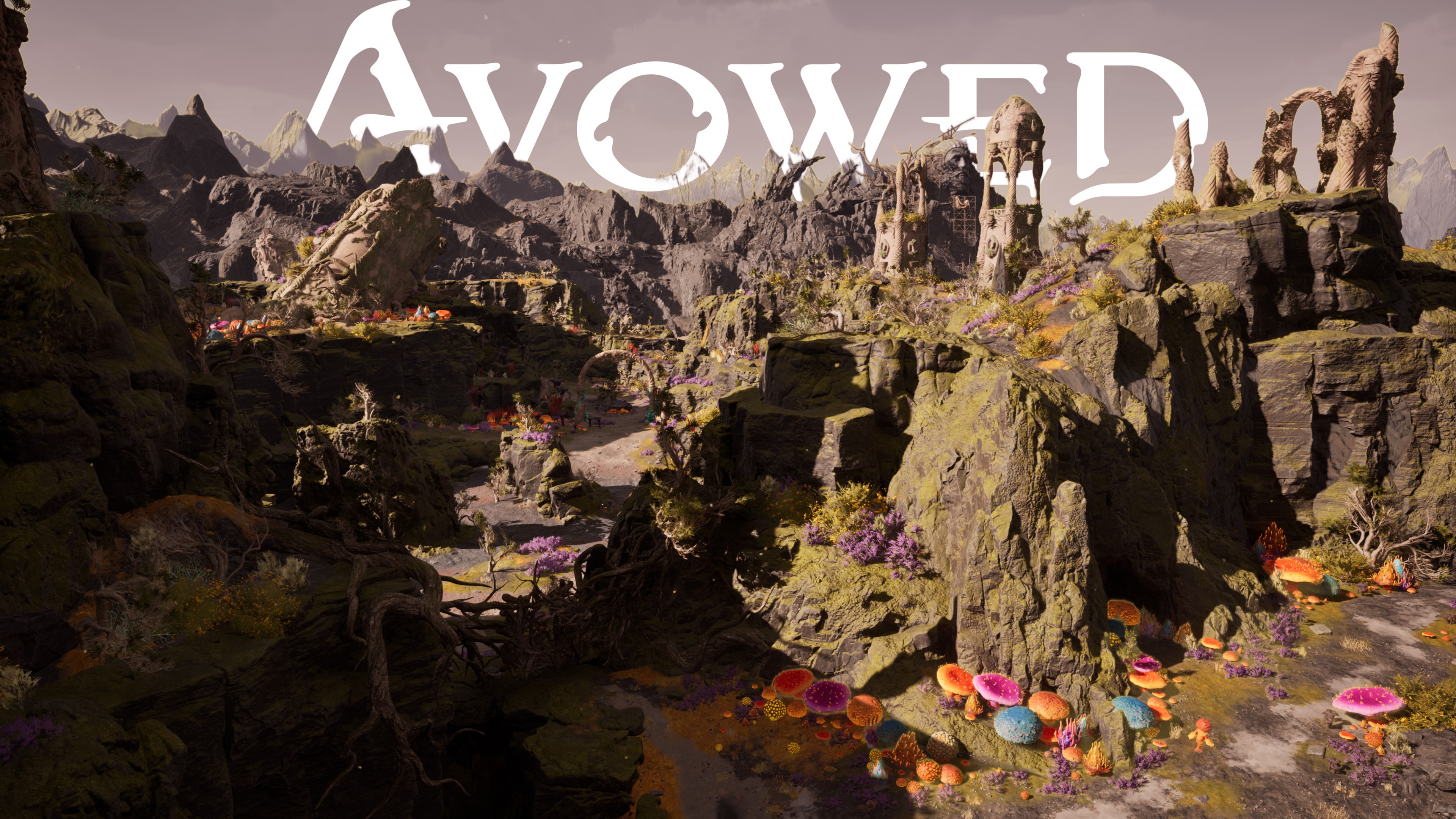 A high-resolution 5K gameplay screenshot from the fantasy action RPG Avowed.