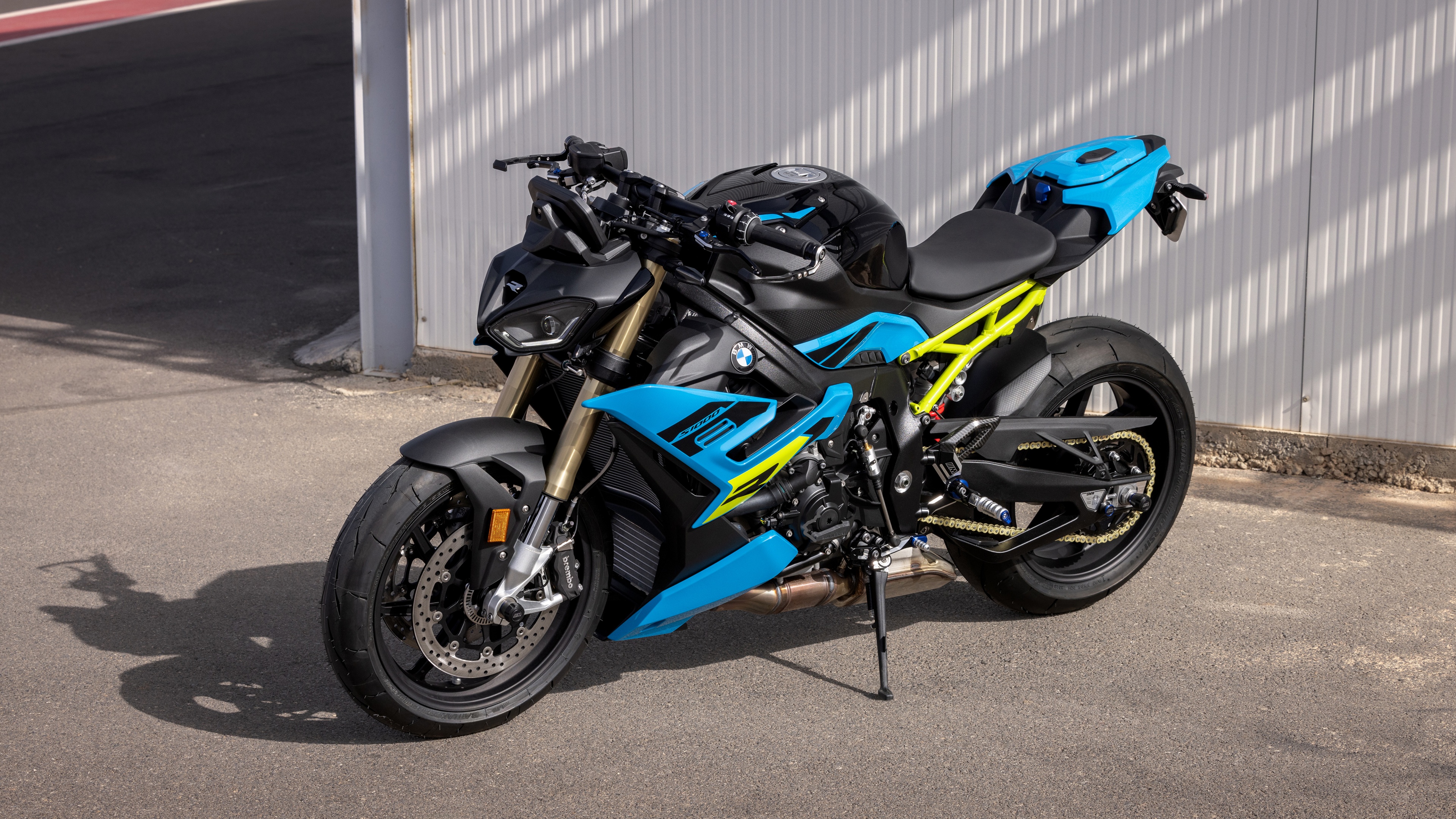 A high-resolution, detailed view of a BMW S1000R sport motorcycle showcasing its aggressive design.
