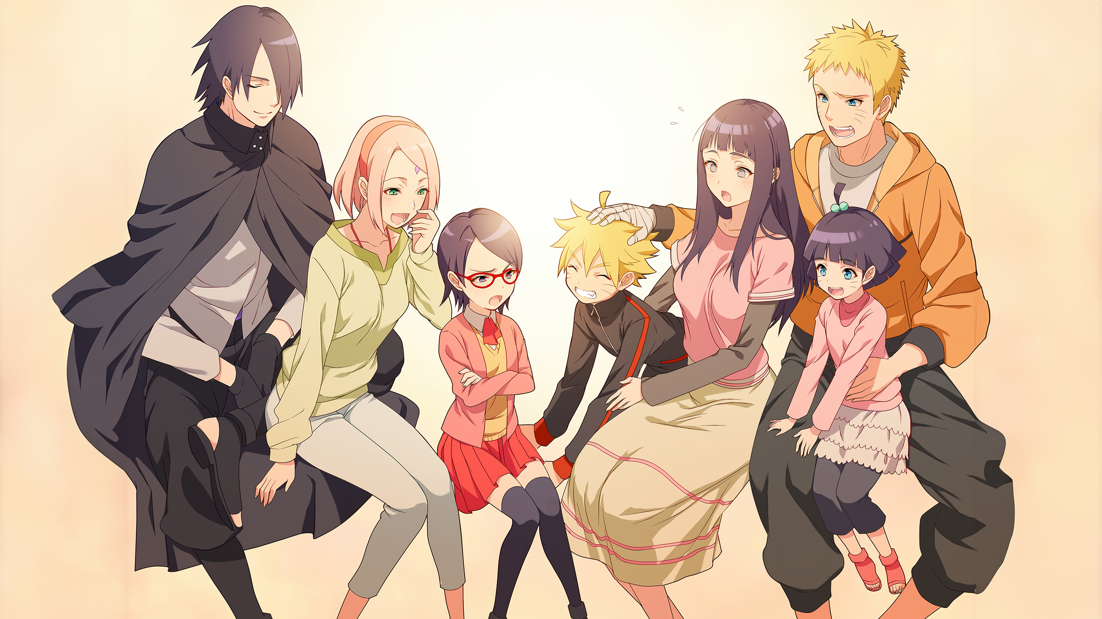 A cinematic movie poster for Boruto: Naruto the Movie showcasing Naruto Uzumaki, Boruto Uzumaki, Sasuke Uchiha, Sarada Uchiha, Sakura Haruno, Hinata Hyuga, and Himawari Uzumaki.