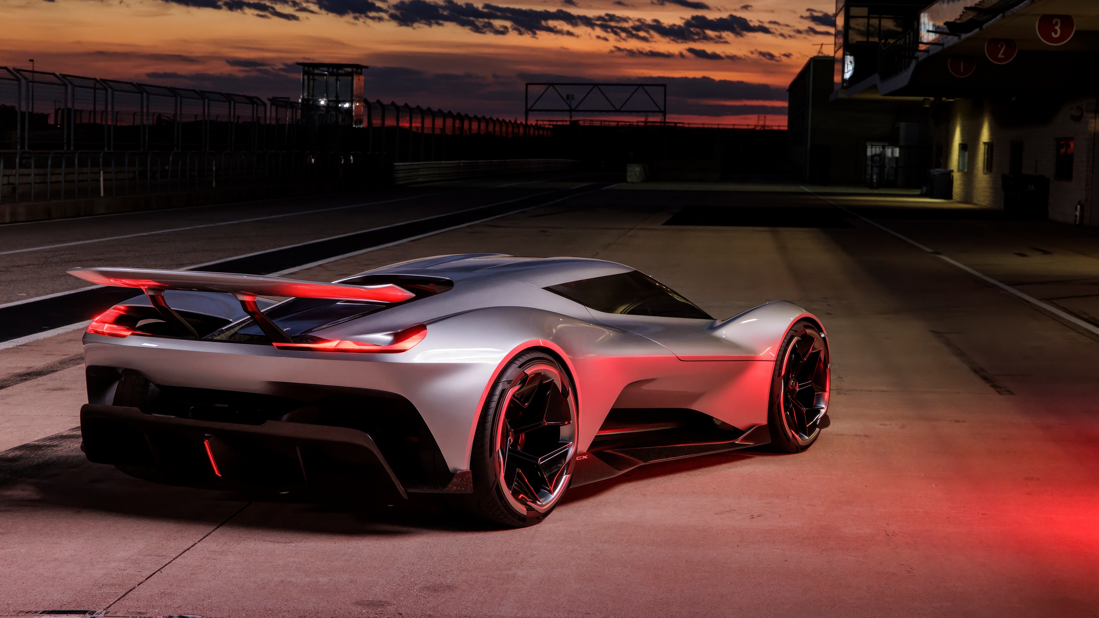 Rear view of the aerodynamic Chevrolet Corvette CX Vision Gran Turismo concept racing car.