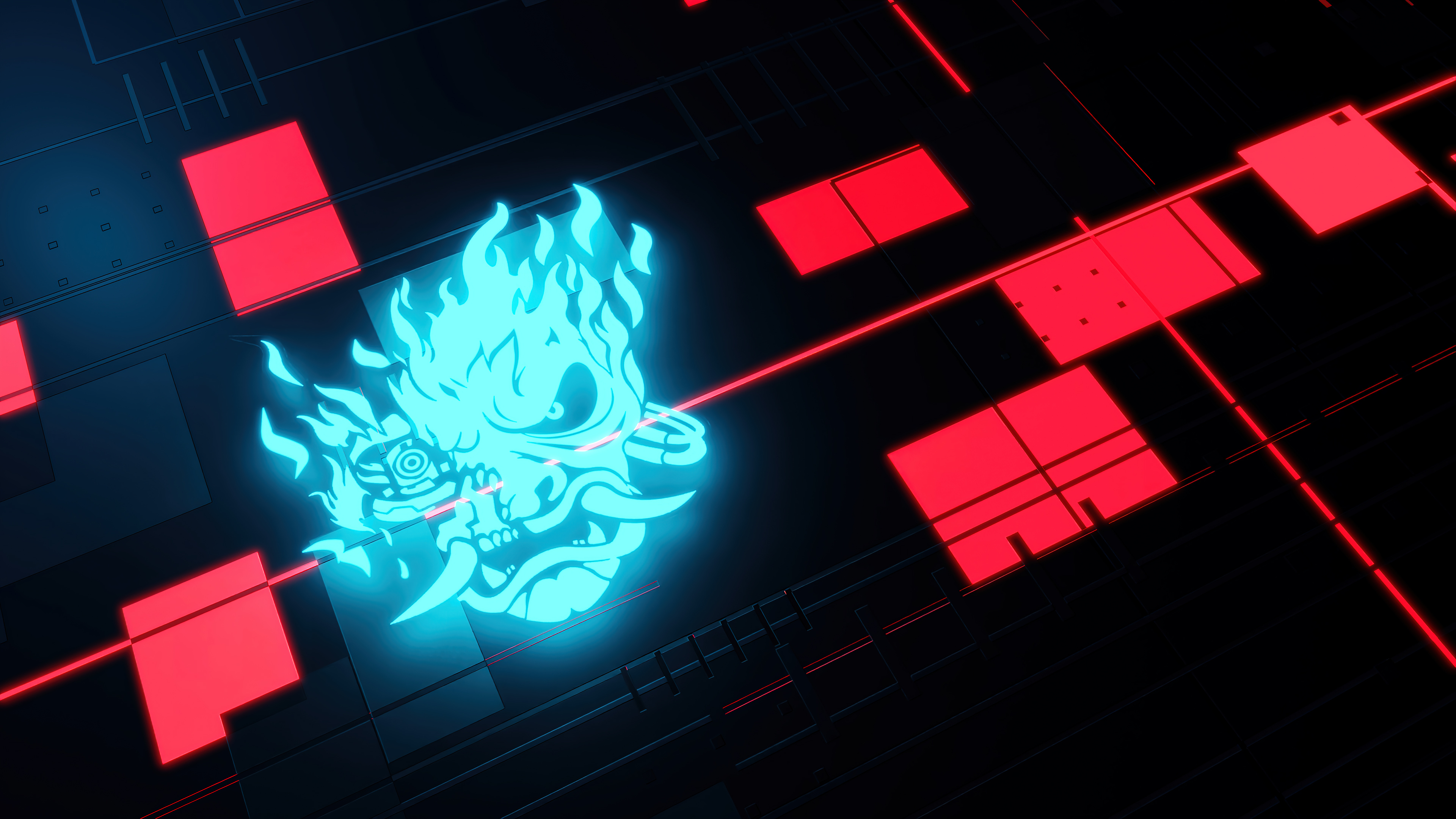 A glowing neon samurai logo inspired by the Cyberpunk 2077 aesthetic.