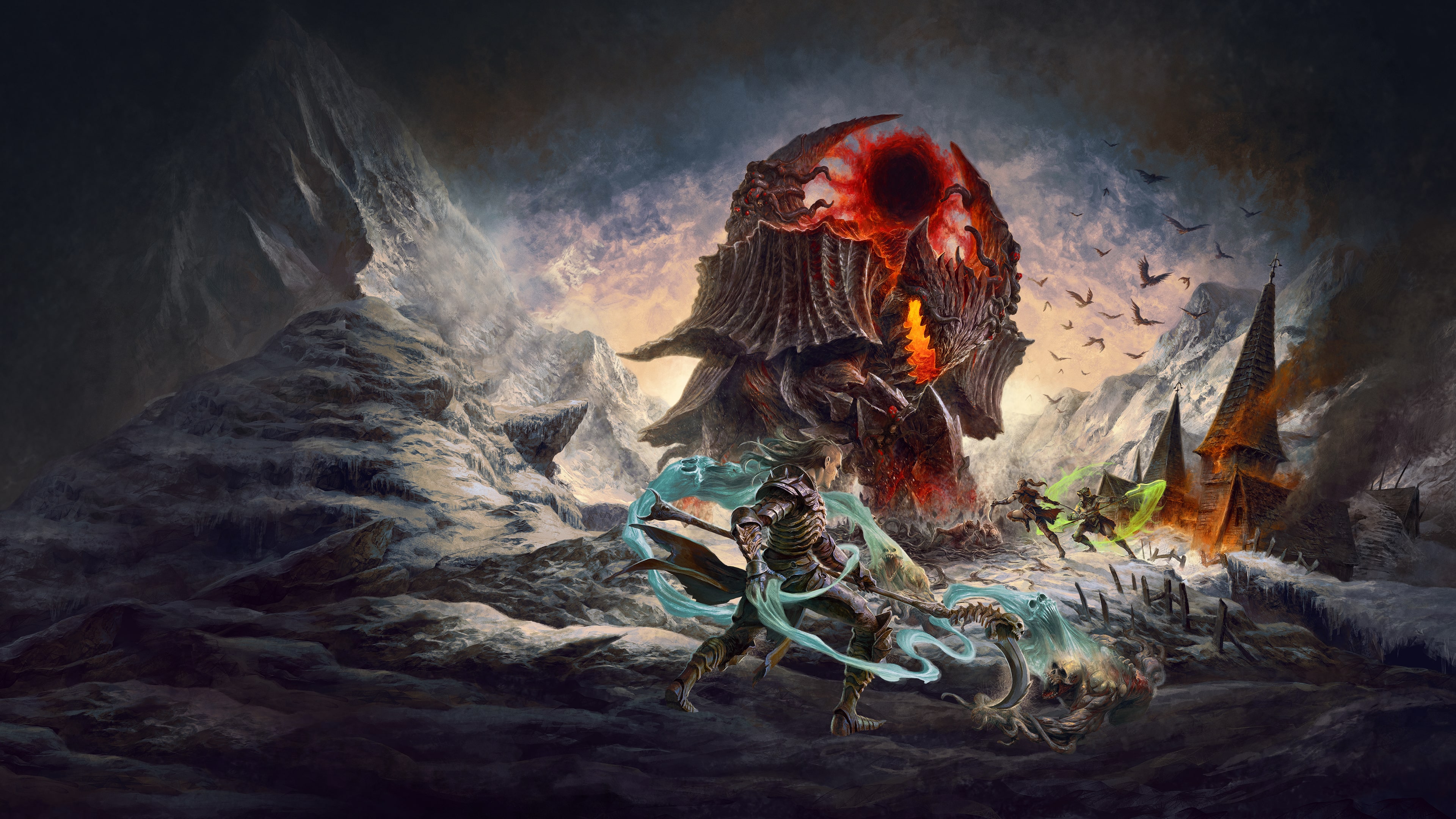 A gritty, armored character from Diablo IV set in a dark, gothic landscape.