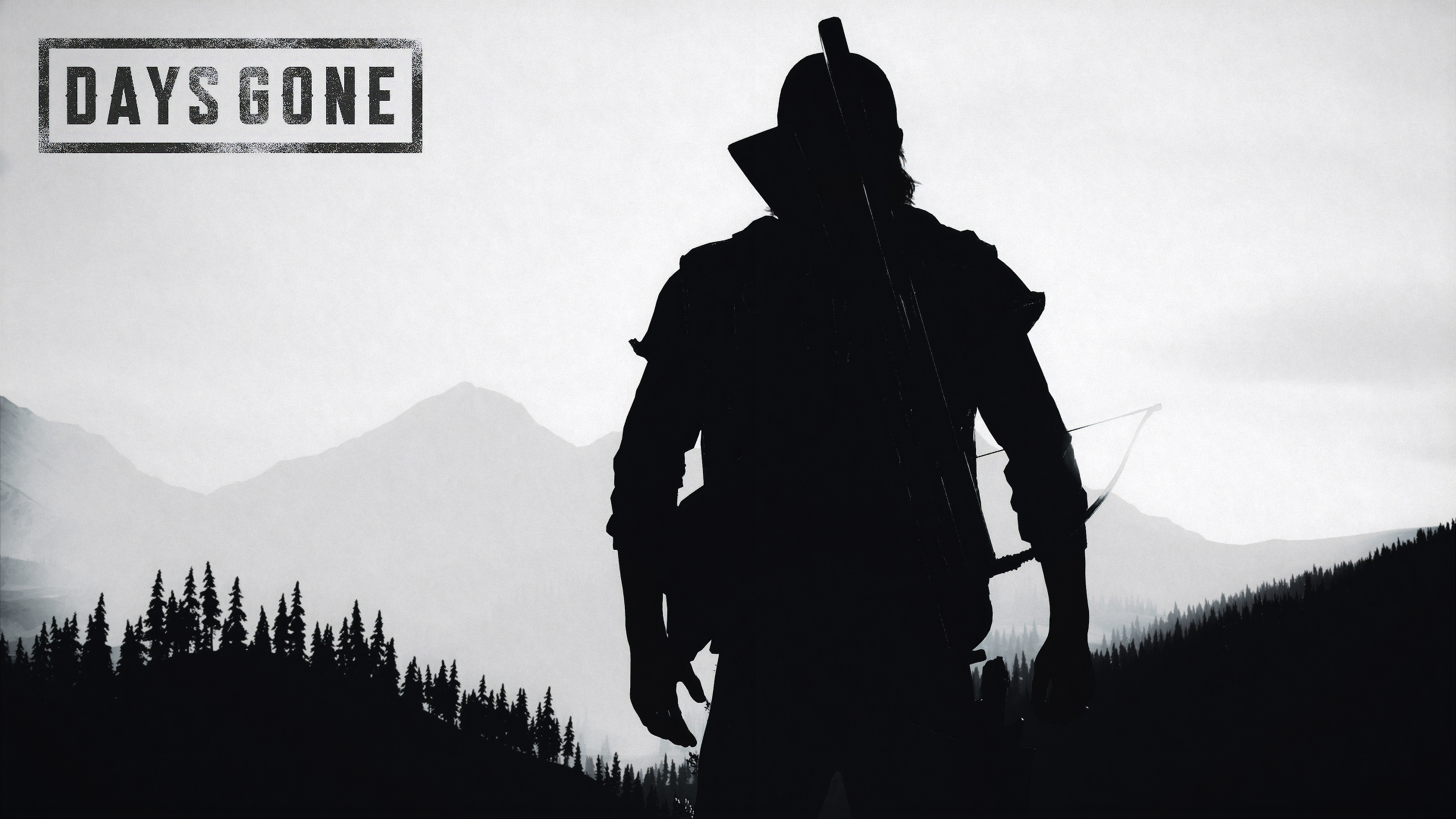A black and white monochrome silhouette of Deacon St. John from the video game Days Gone.