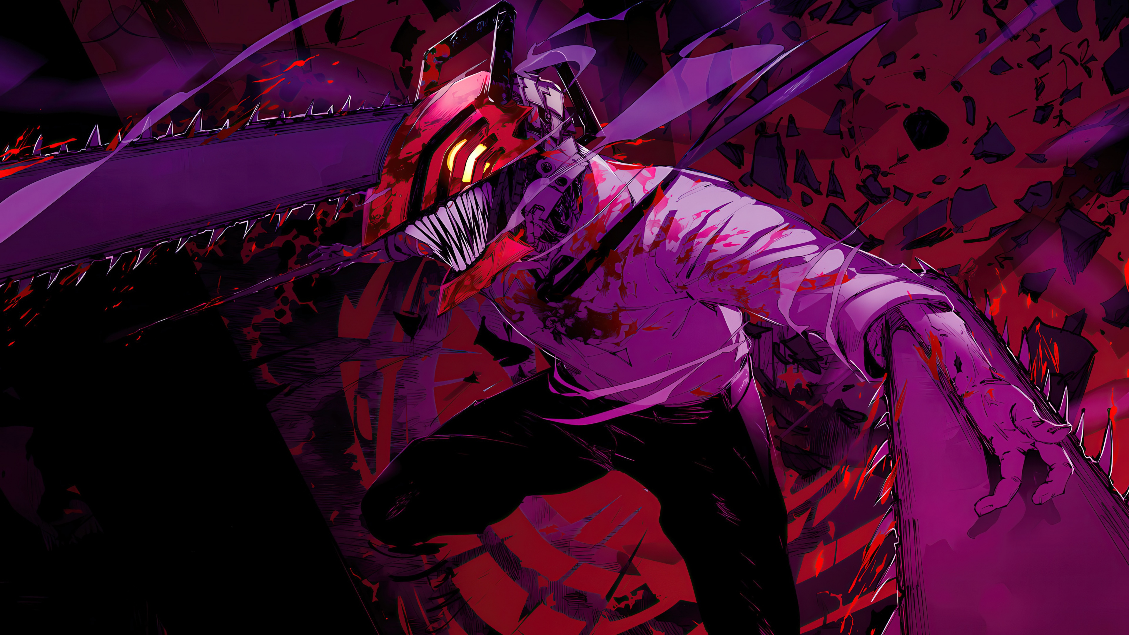 Stylized purple artwork of Denji from the anime and manga series Chainsaw Man