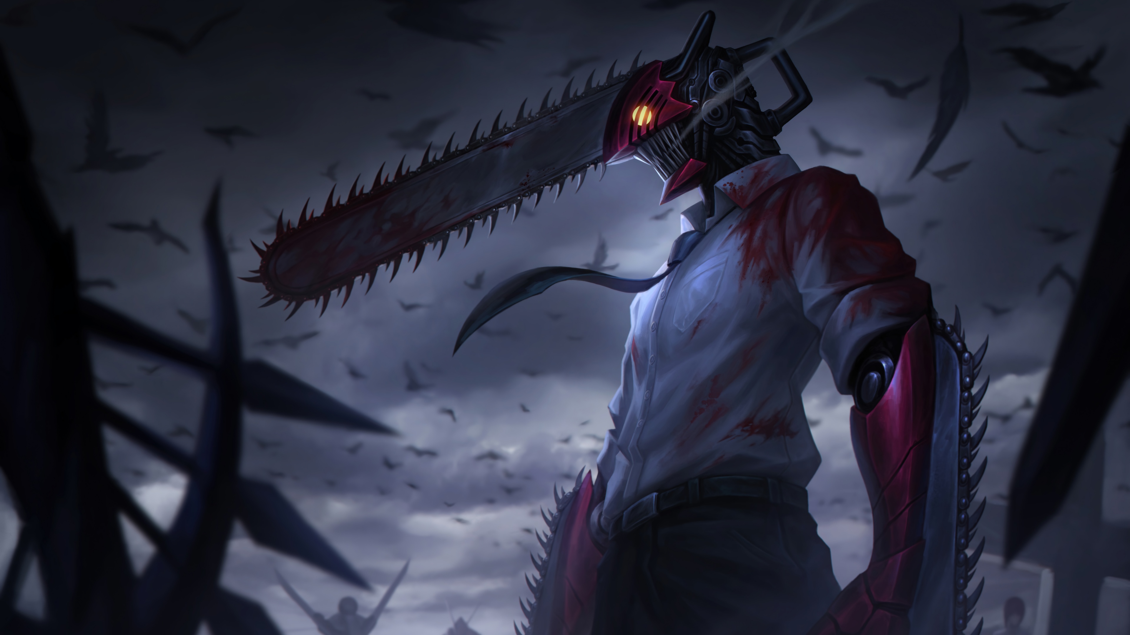 A high-resolution, cinematic portrait of Denji, the devil hunter from the anime Chainsaw Man.