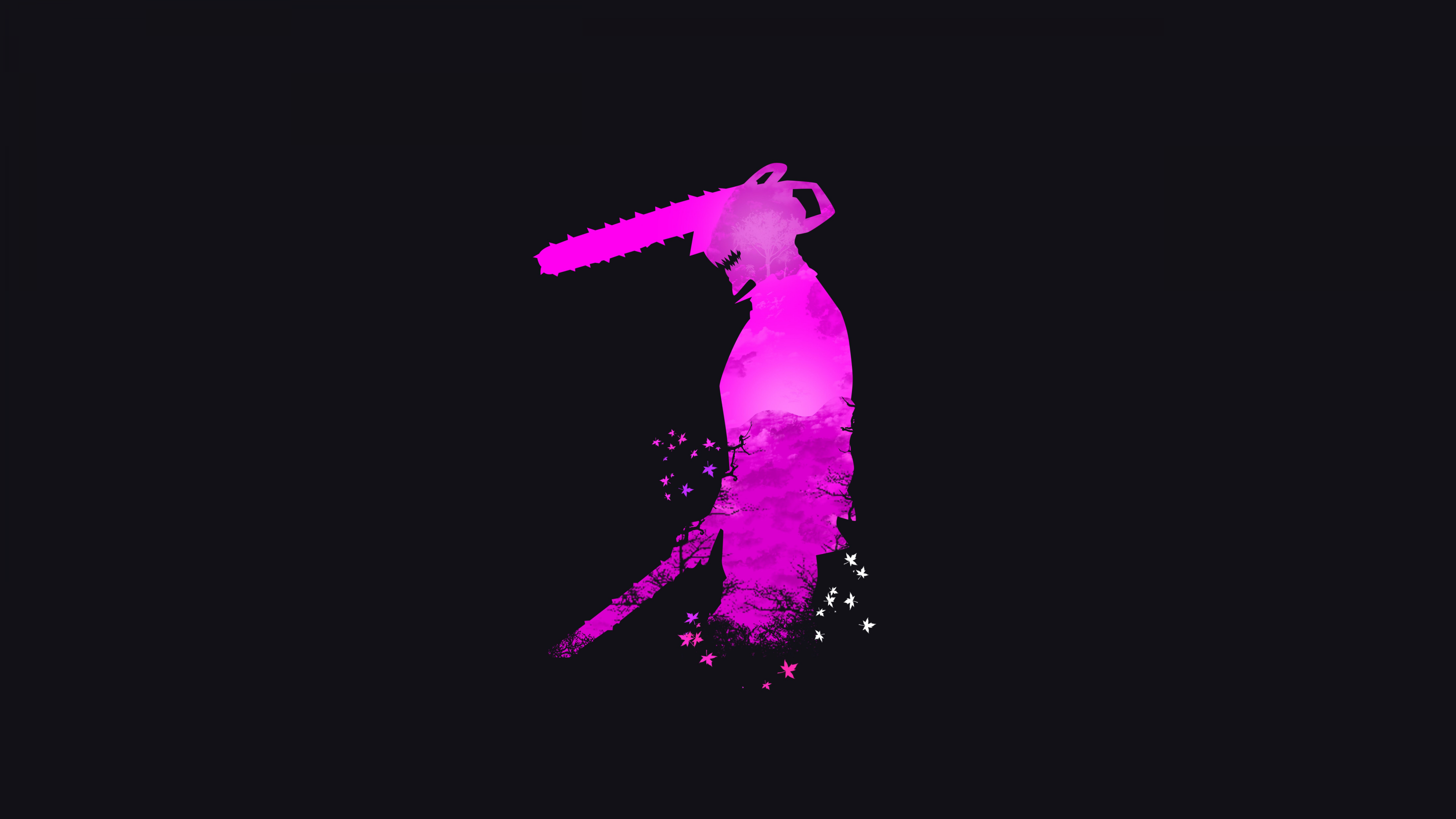 Denji from Chainsaw Man in a vibrant neon art style against a black background.