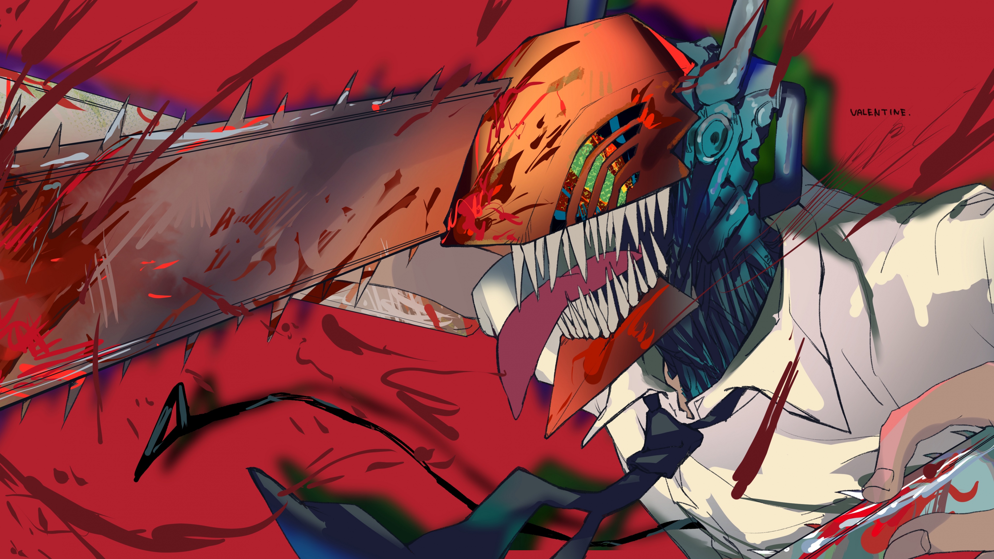 Denji from the anime Chainsaw Man featuring his signature chainsaw weaponry.