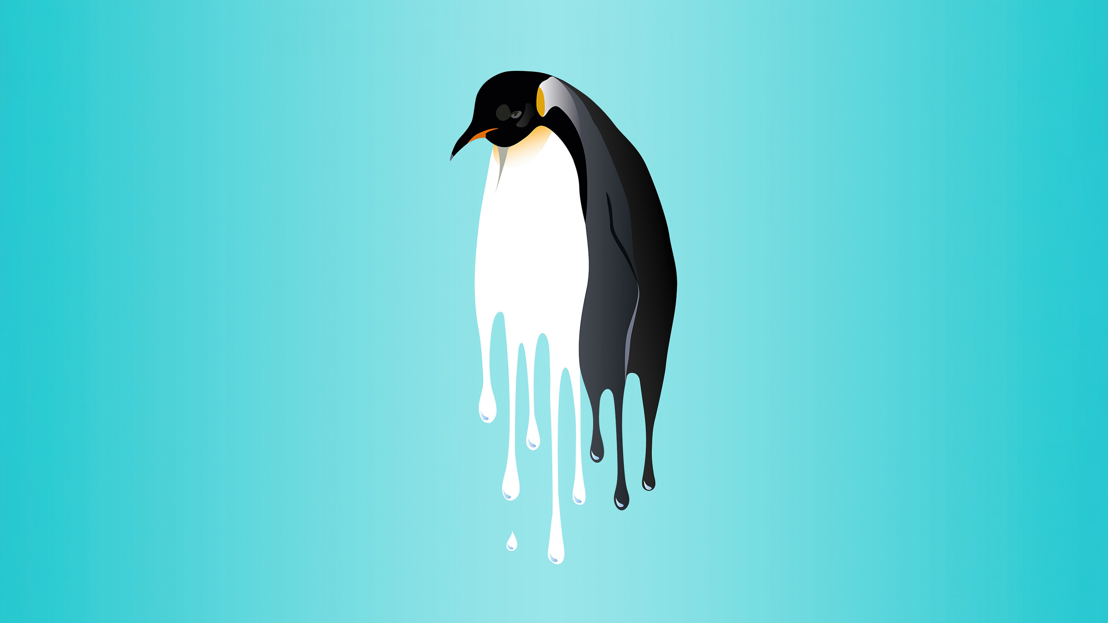 A stylized penguin with a liquid dripping effect on a bright turquoise background