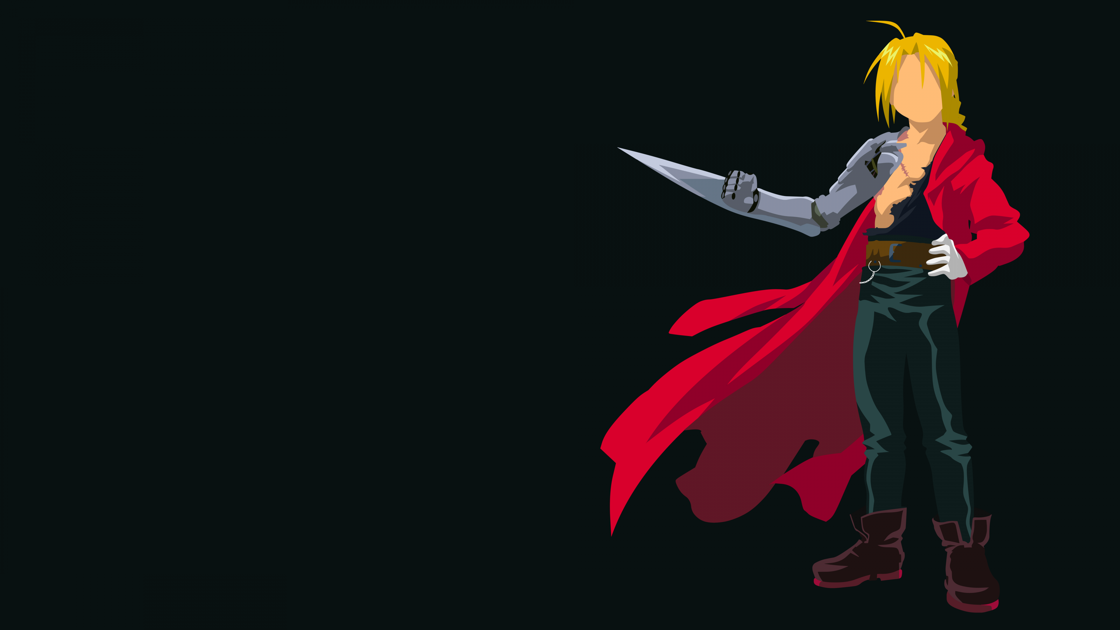 A minimalist, high-resolution portrait of Edward Elric from Fullmetal Alchemist: Brotherhood against a dark background.