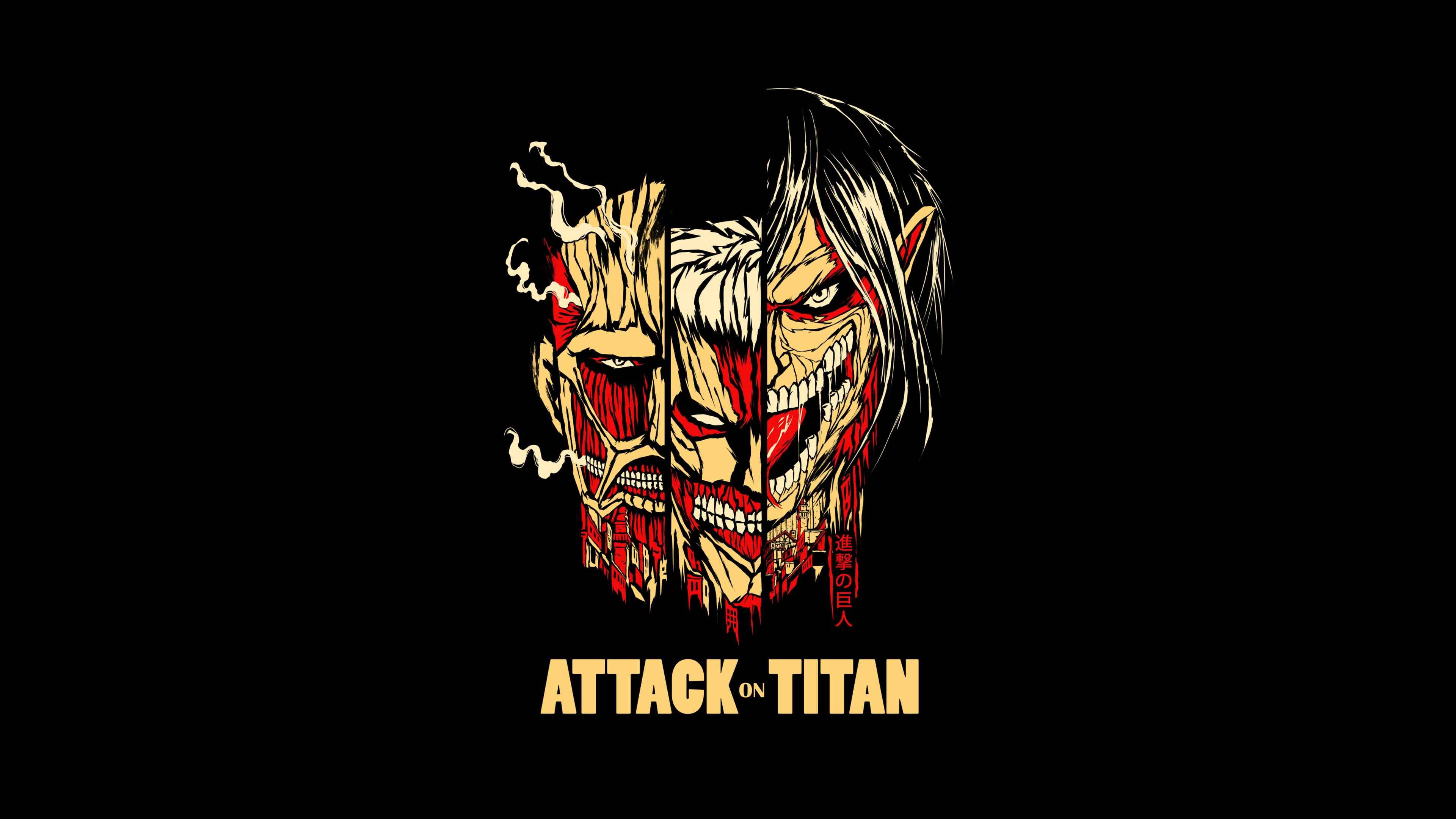 High-resolution 5K AMOLED wallpaper of Eren Yeager from Attack on Titan against a pitch-black background.