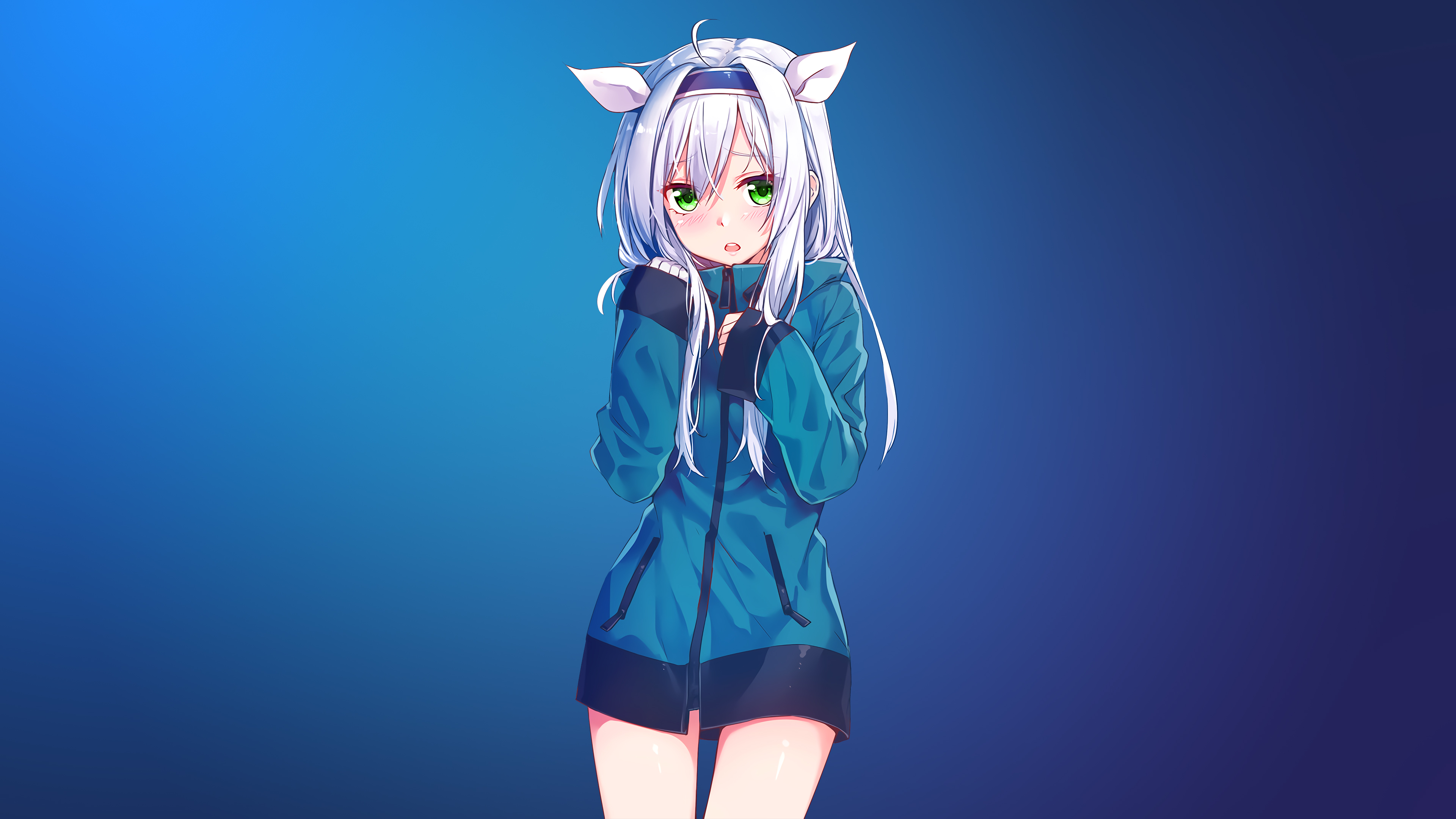 An anime girl with a blue aesthetic, featuring cool blue tones and a peaceful expression.