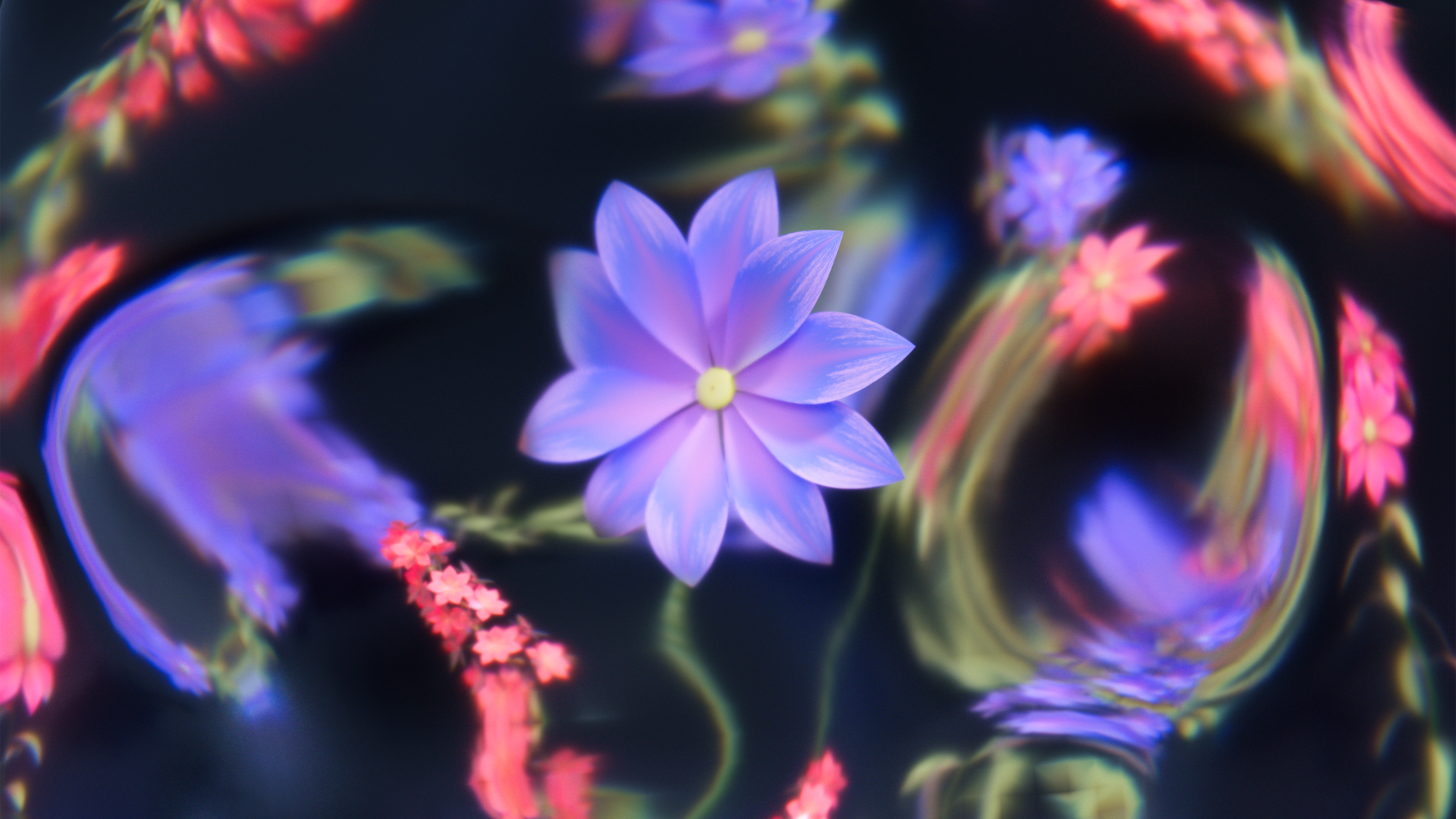 Luminous purple flowers with a soft, ethereal bokeh background and purple aesthetic lighting.