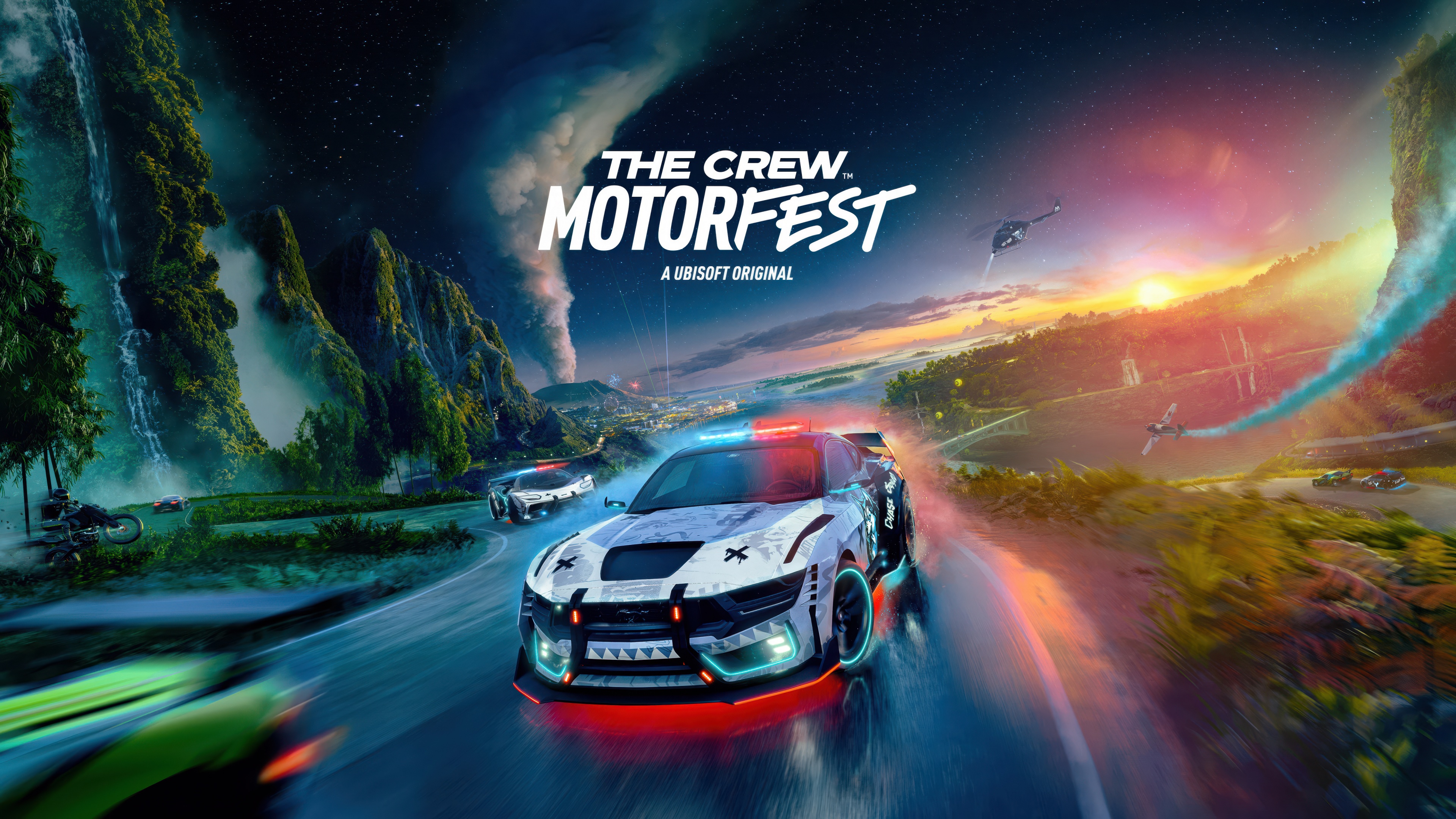 A cinematic 5K close-up of a Ford Mustang Dark Horse featured in the video game The Crew Motorfest.