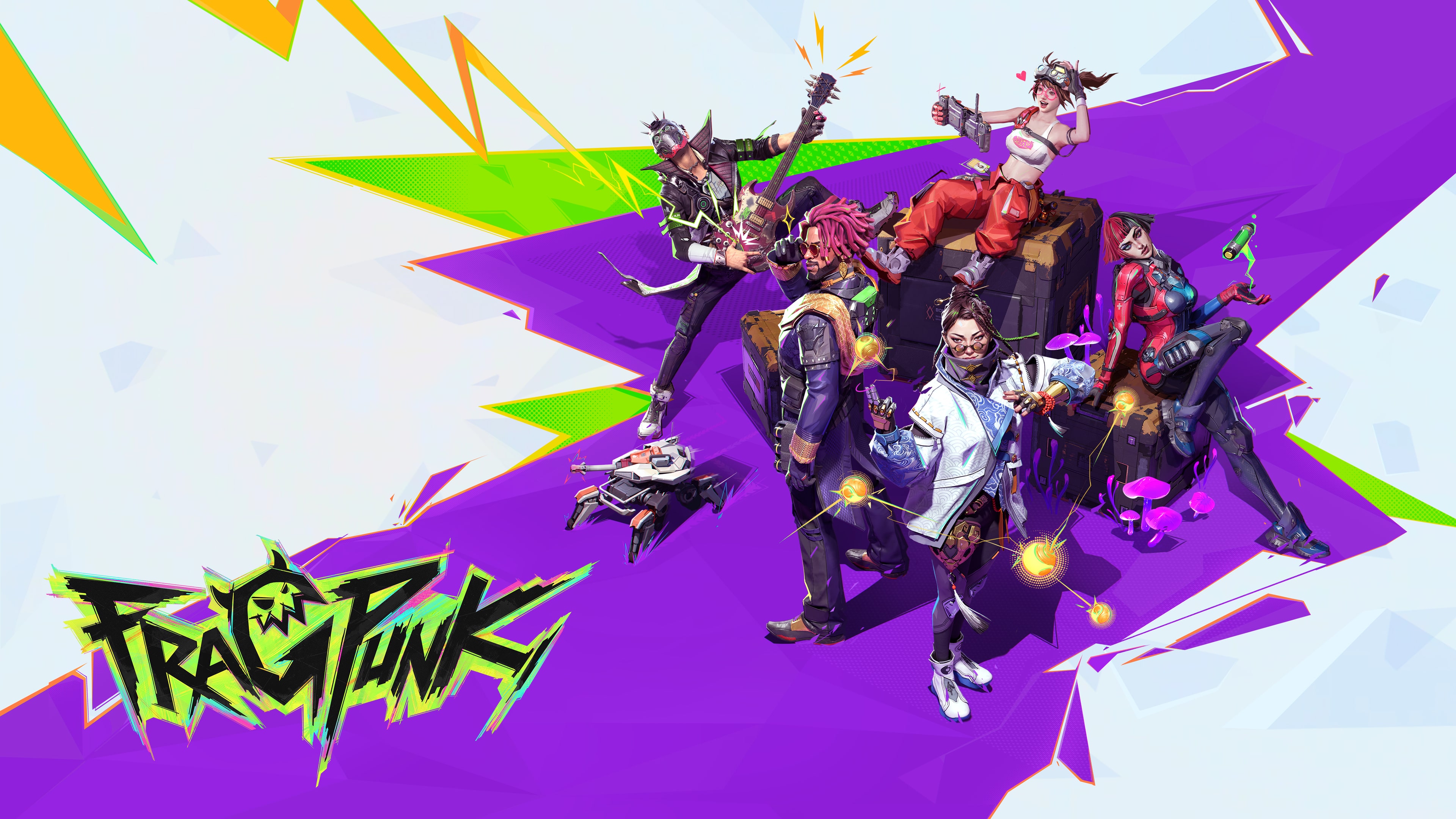 A stylized character from the game FragPunk featuring vibrant neon colors and tactical gear.