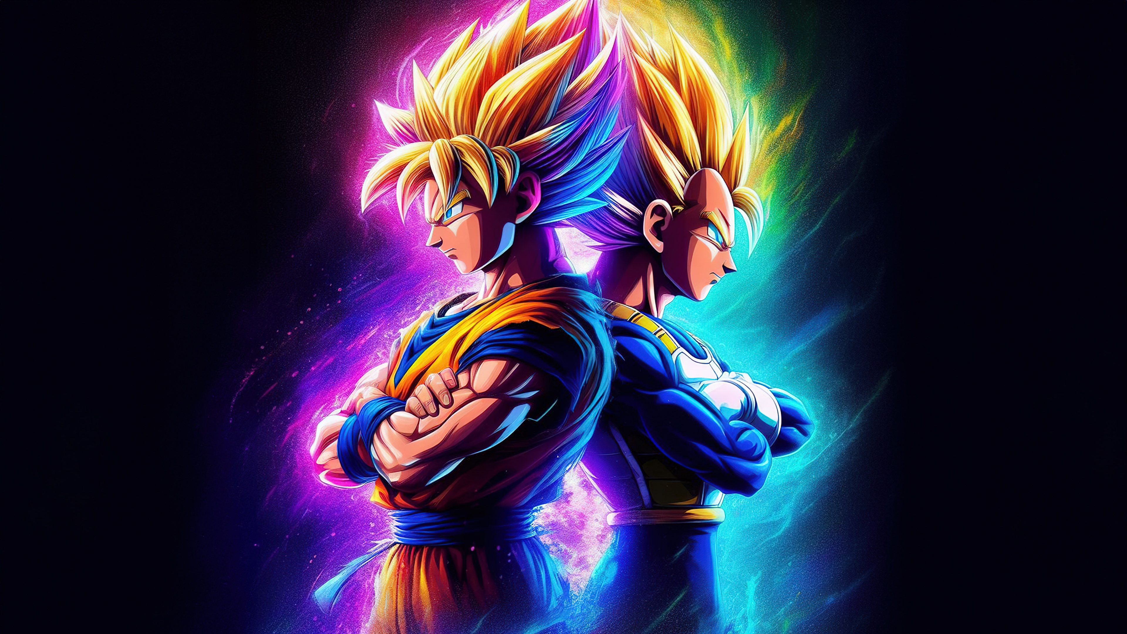 Goku and Vegeta from Dragon Ball Z against a dark, dramatic background