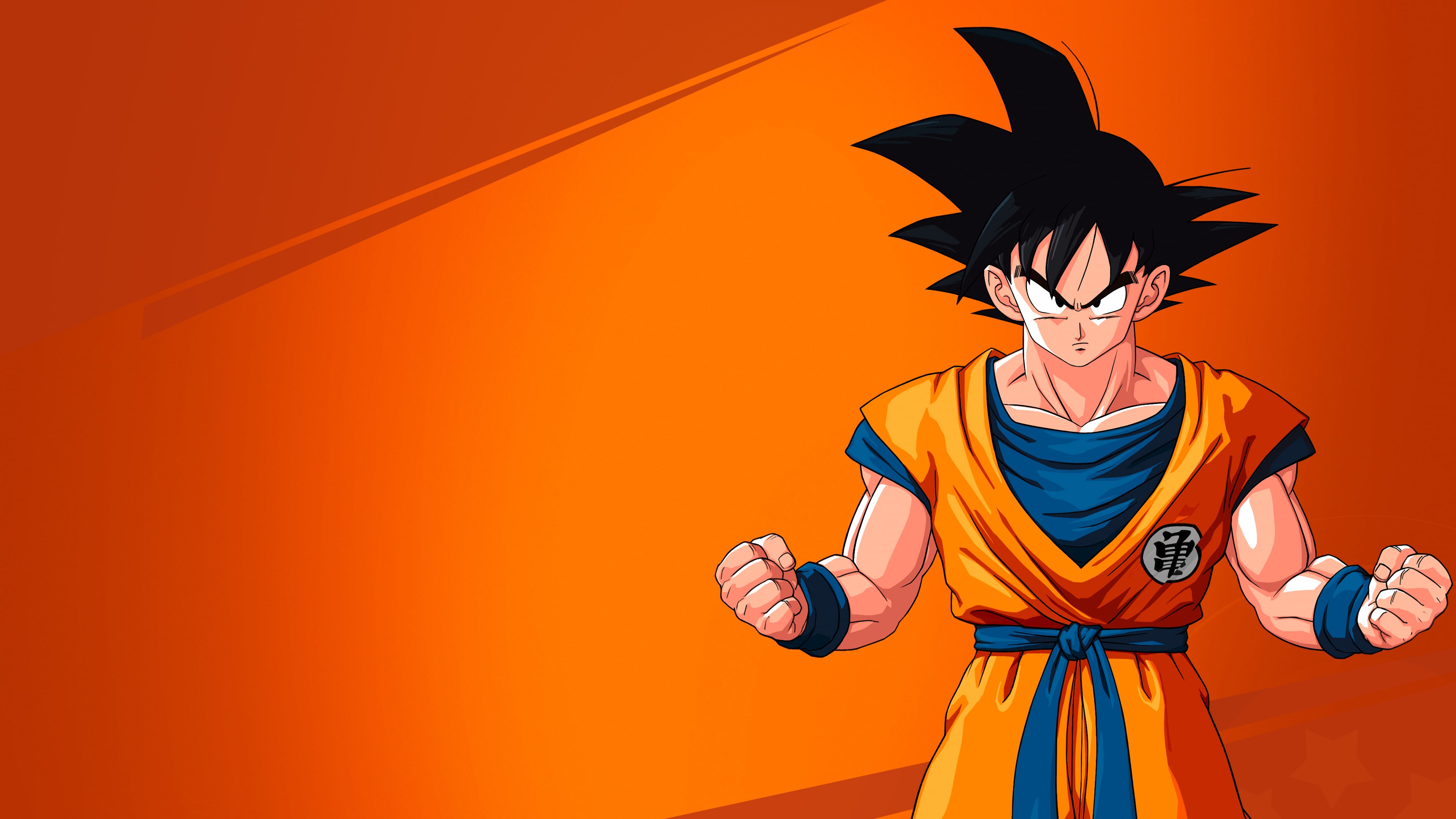 Goku from Dragon Ball Z: Kakarot posing against a bright orange background in an anime art style.