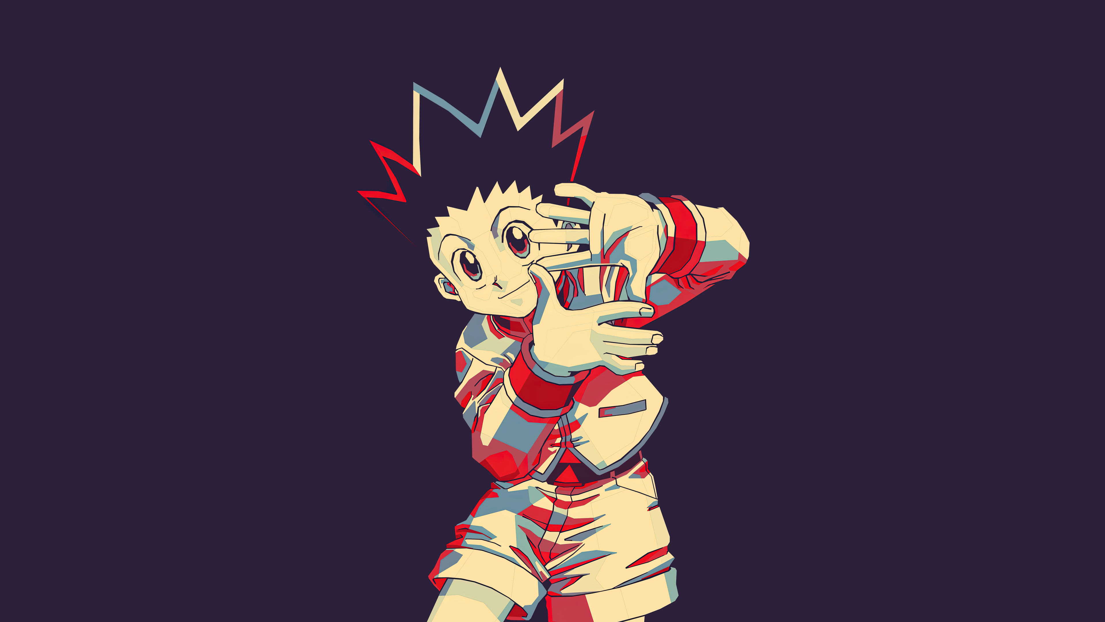 Minimalist anime illustration of Gon Freecss from Hunter x Hunter on a dark background.