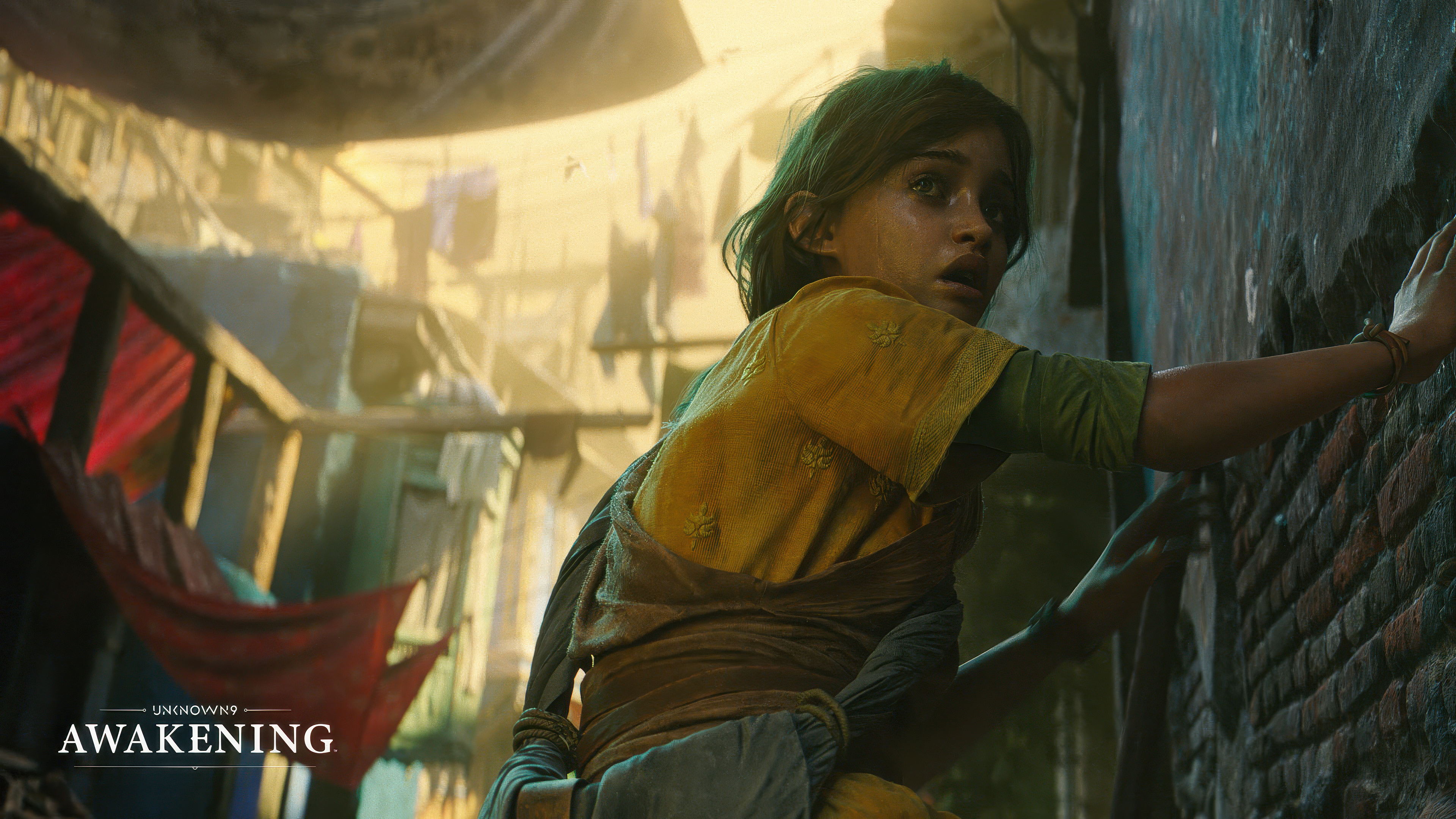 Hana, the female protagonist from the game Unknown 9: Awakening, during a gameplay sequence.