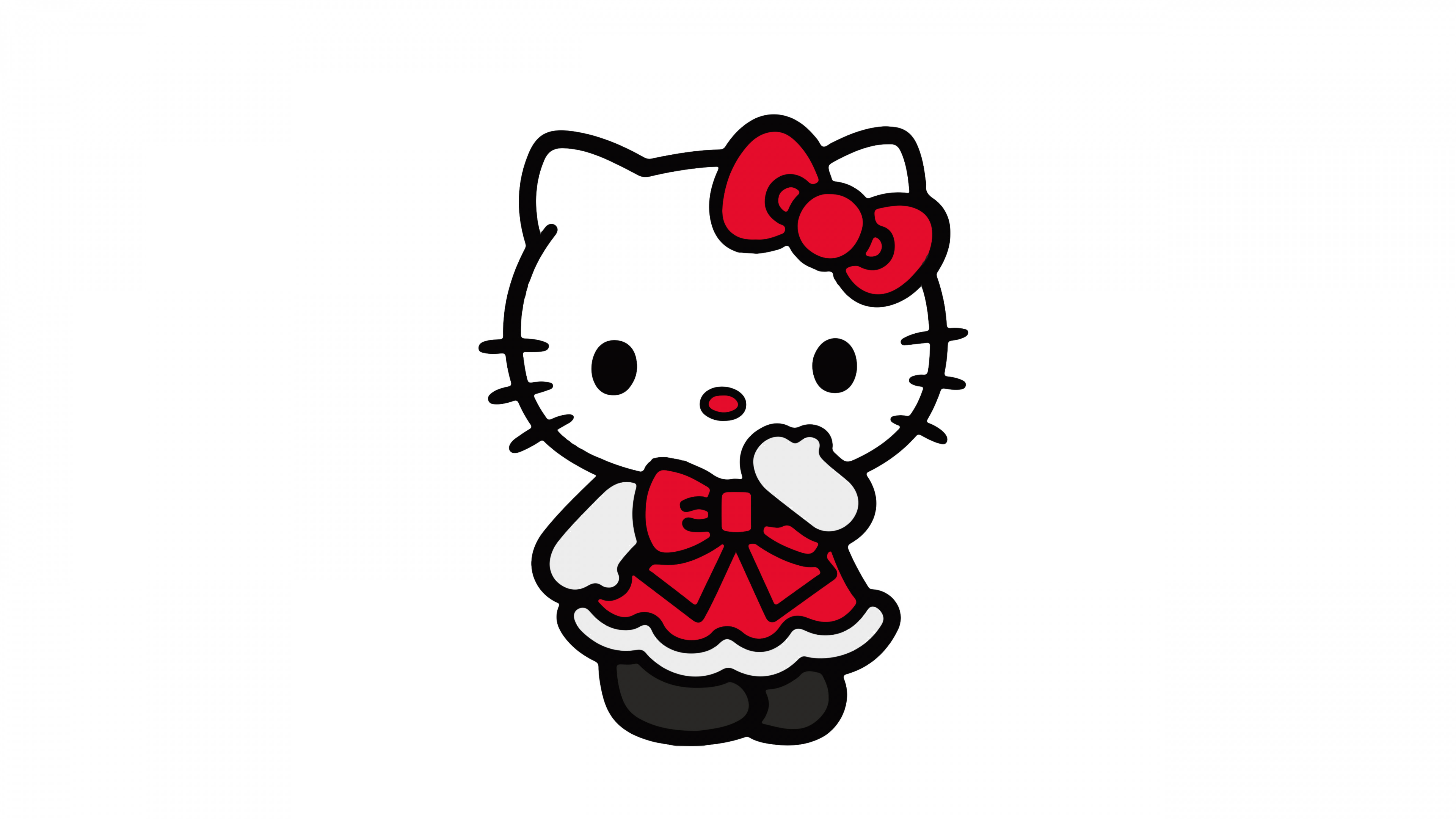 Hello Kitty wearing a red dress on a white background, Sanrio character style.