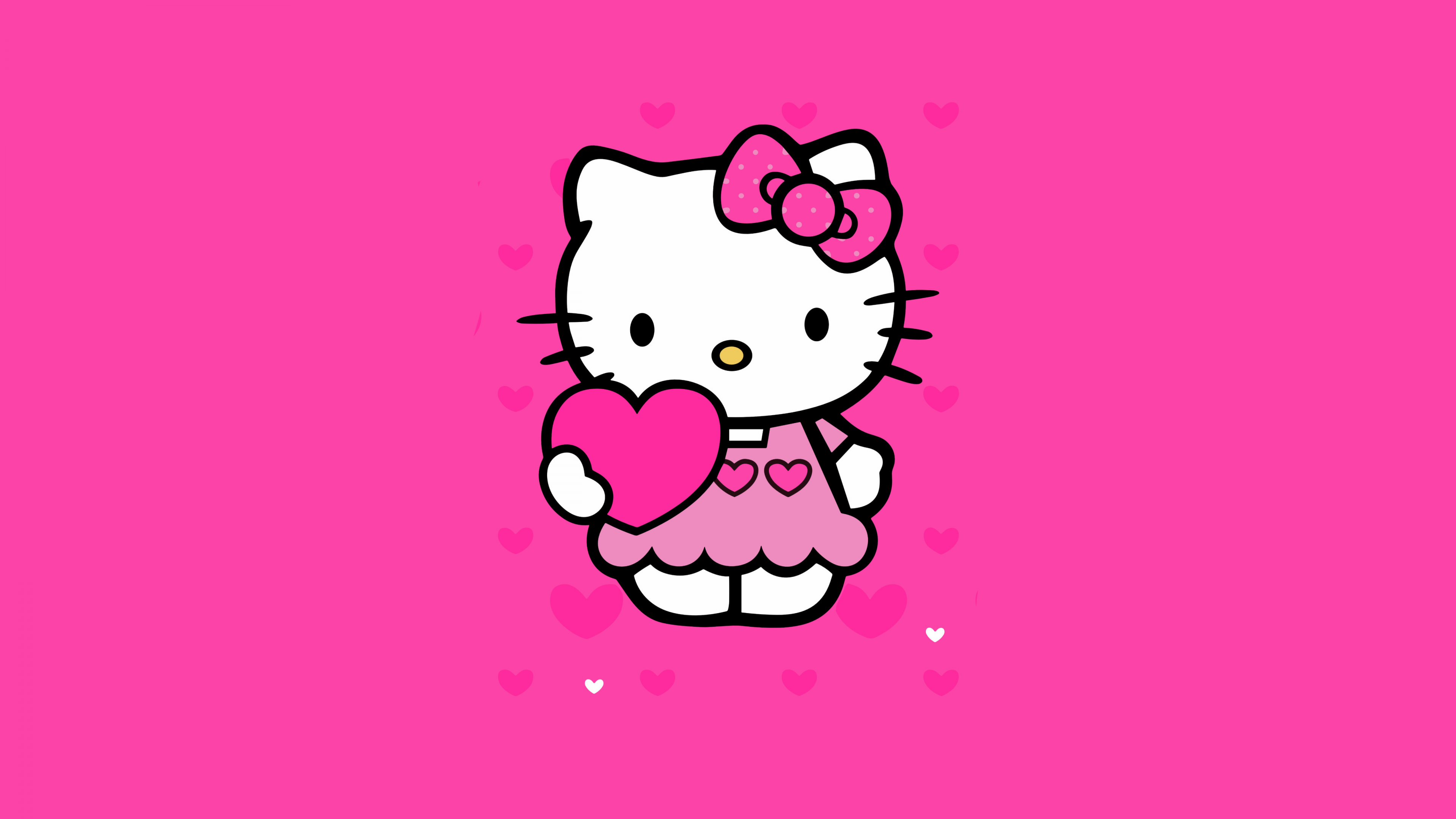 Hello Kitty character surrounded by pink hearts on a soft pink aesthetic background