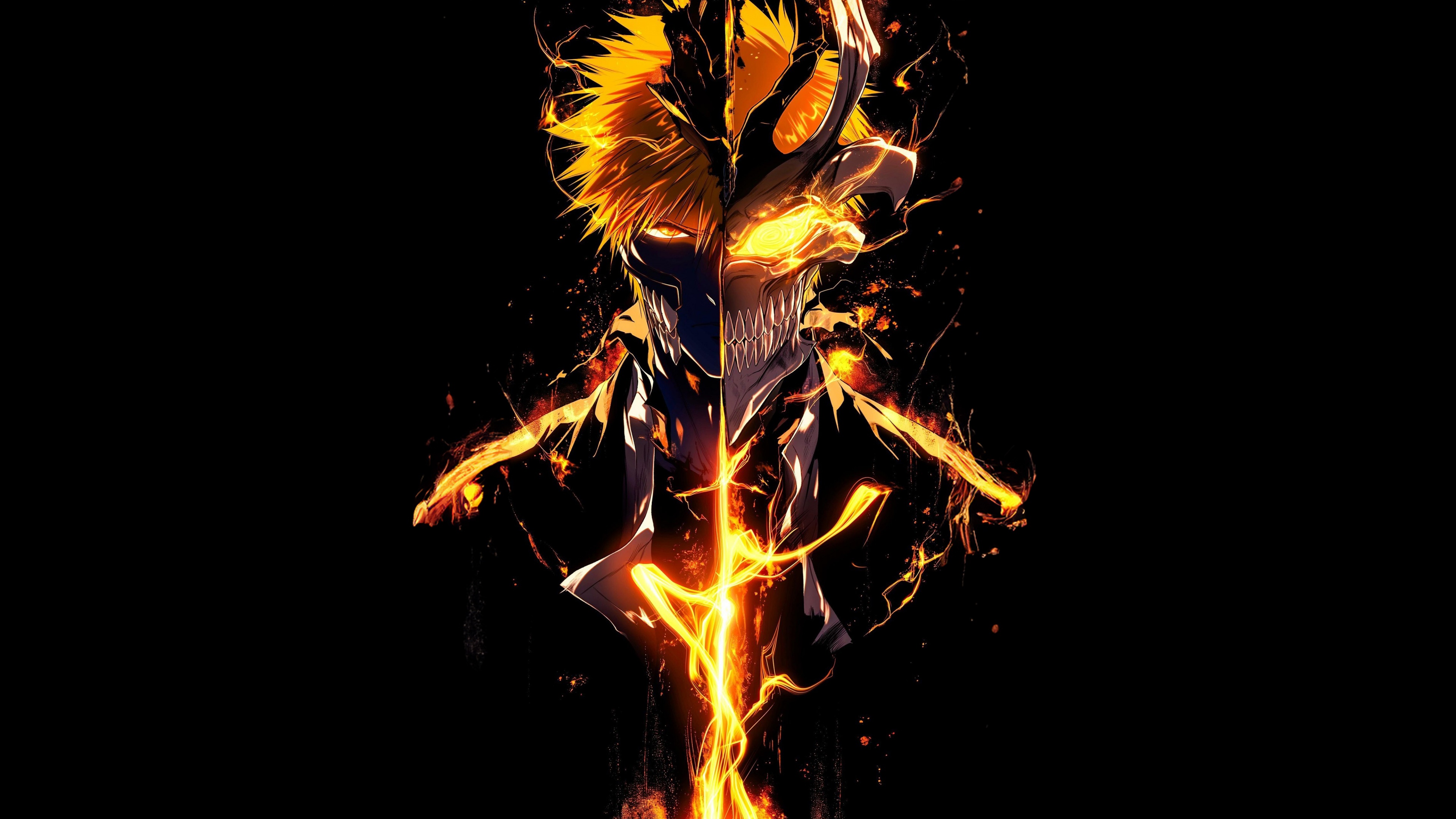 Ichigo Kurosaki from Bleach wearing his Hollow Mask against a black background