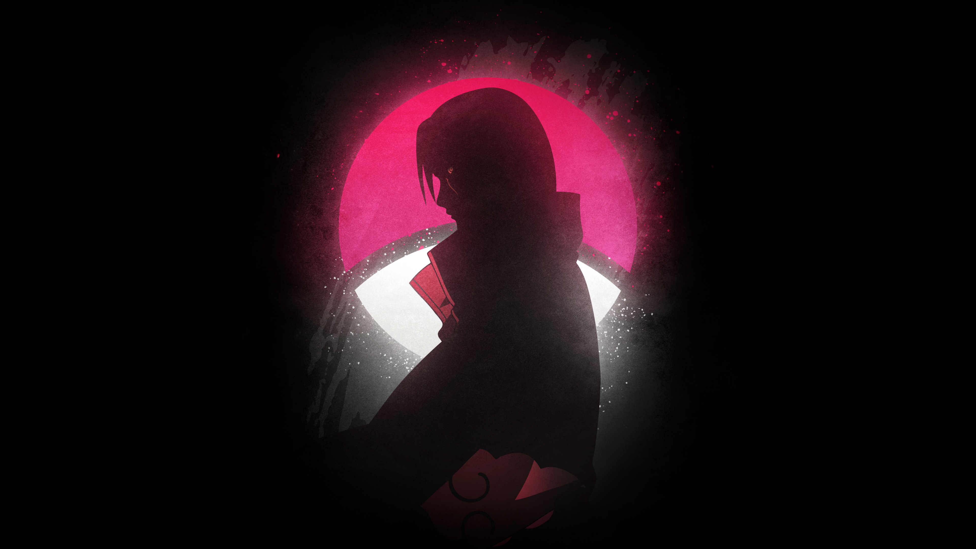 Glowing silhouette of Itachi Uchiha from Naruto on a dark background