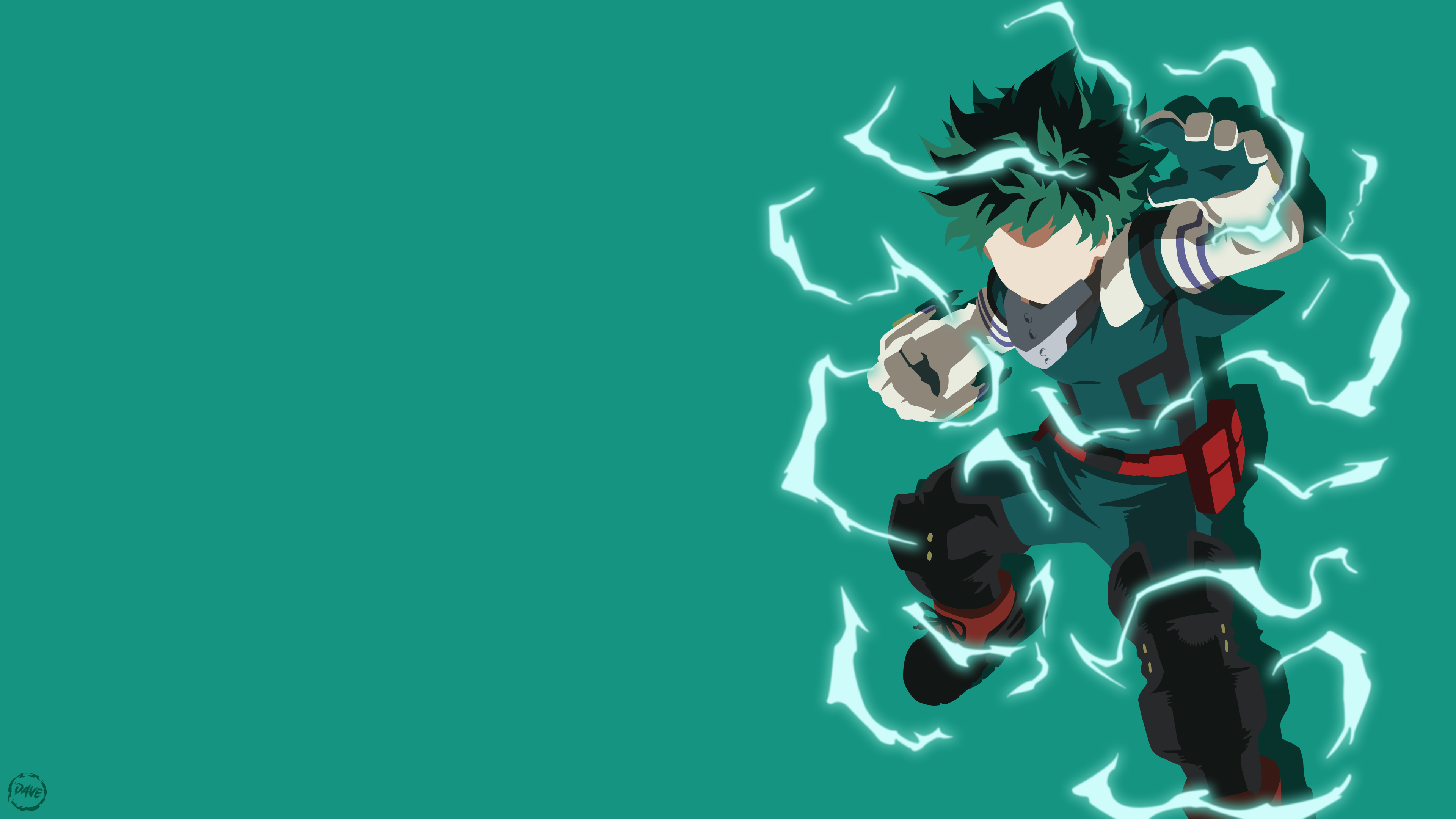 Izuku Midoriya (Deku) from My Hero Academia with a green background.