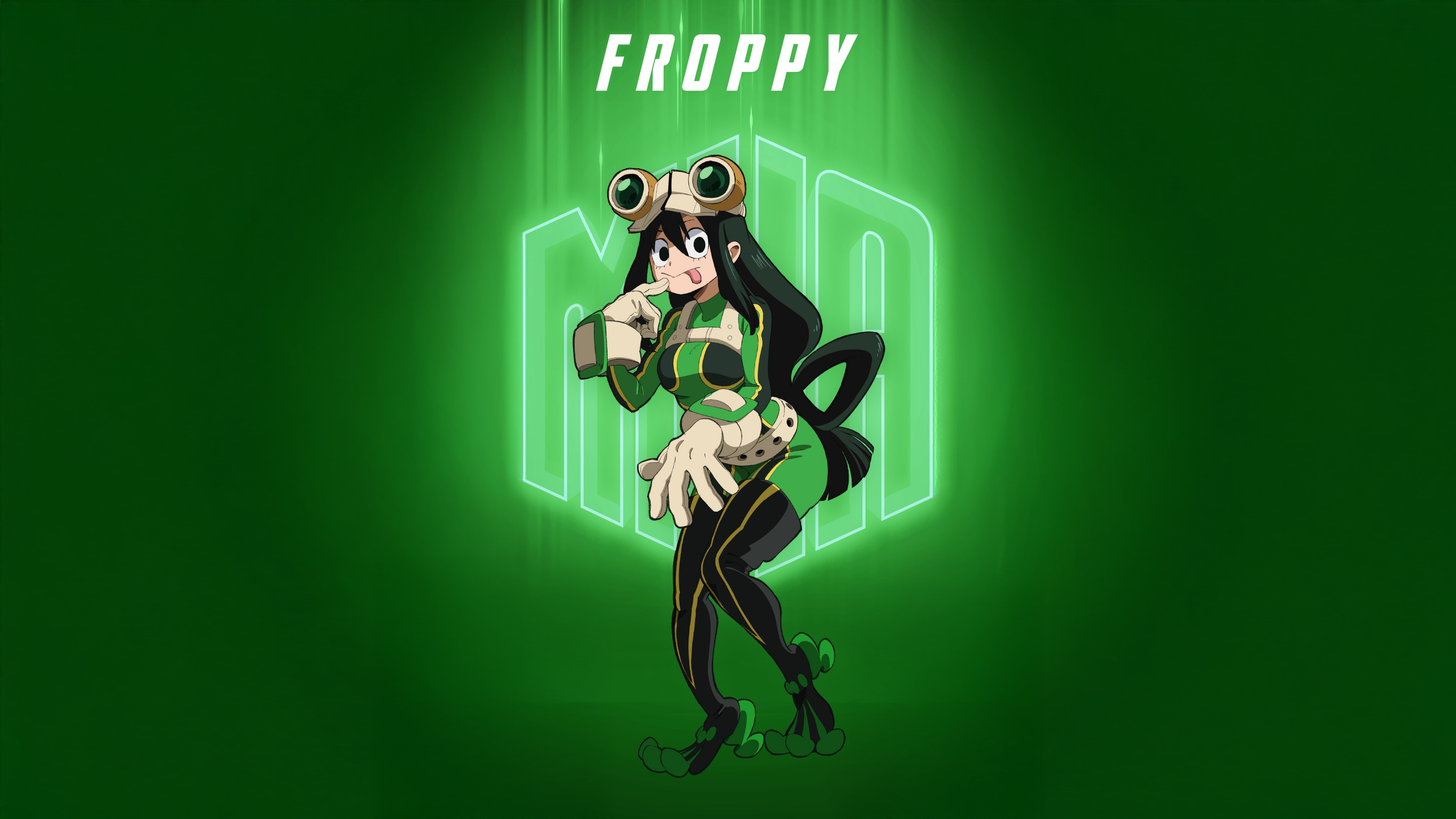Izuku Midoriya (Deku) from My Hero Academia Season 7 against a bright green background