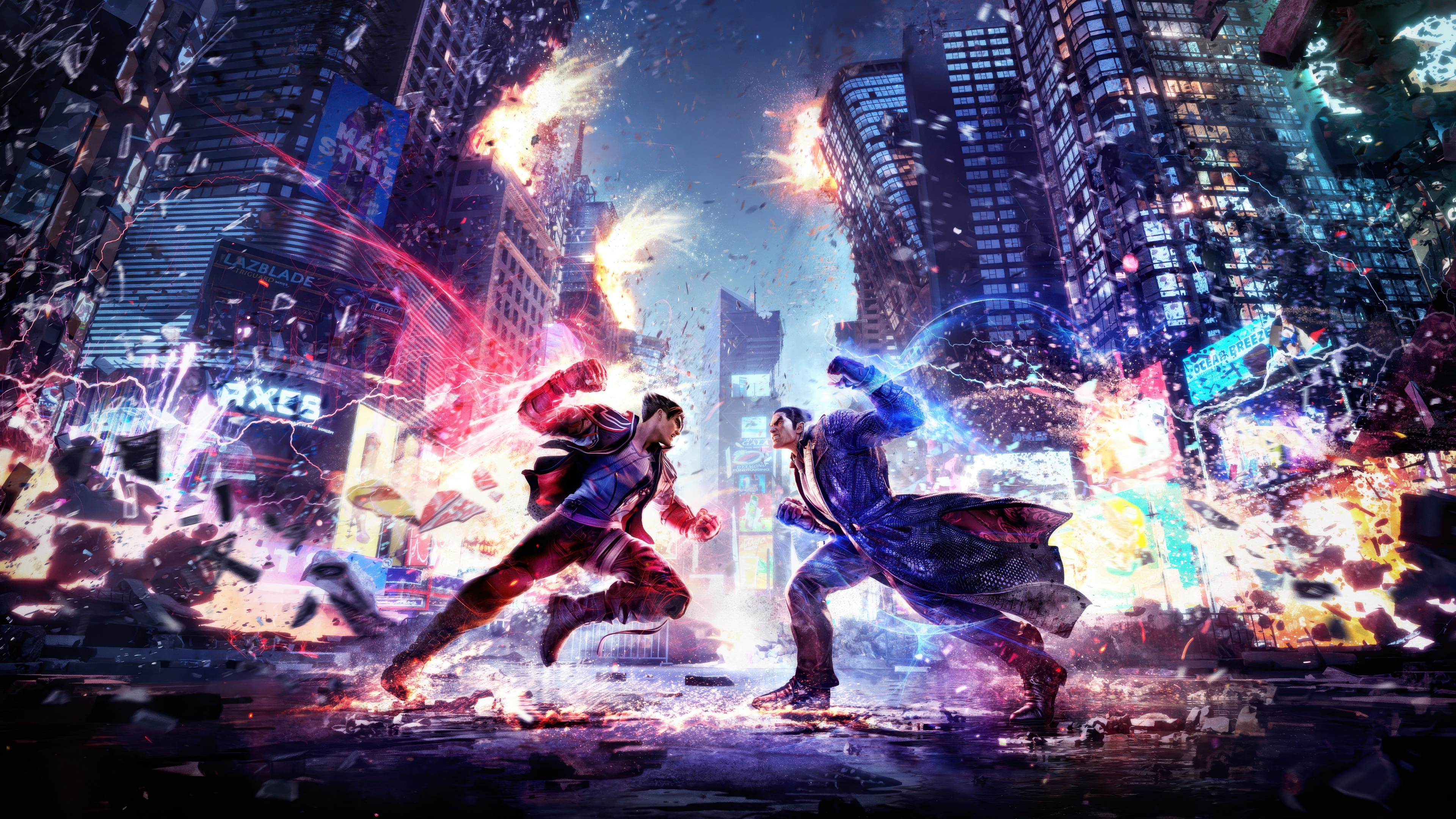Jin Kazama and Kazuya Mishima facing off in a high-resolution Tekken 8 scene
