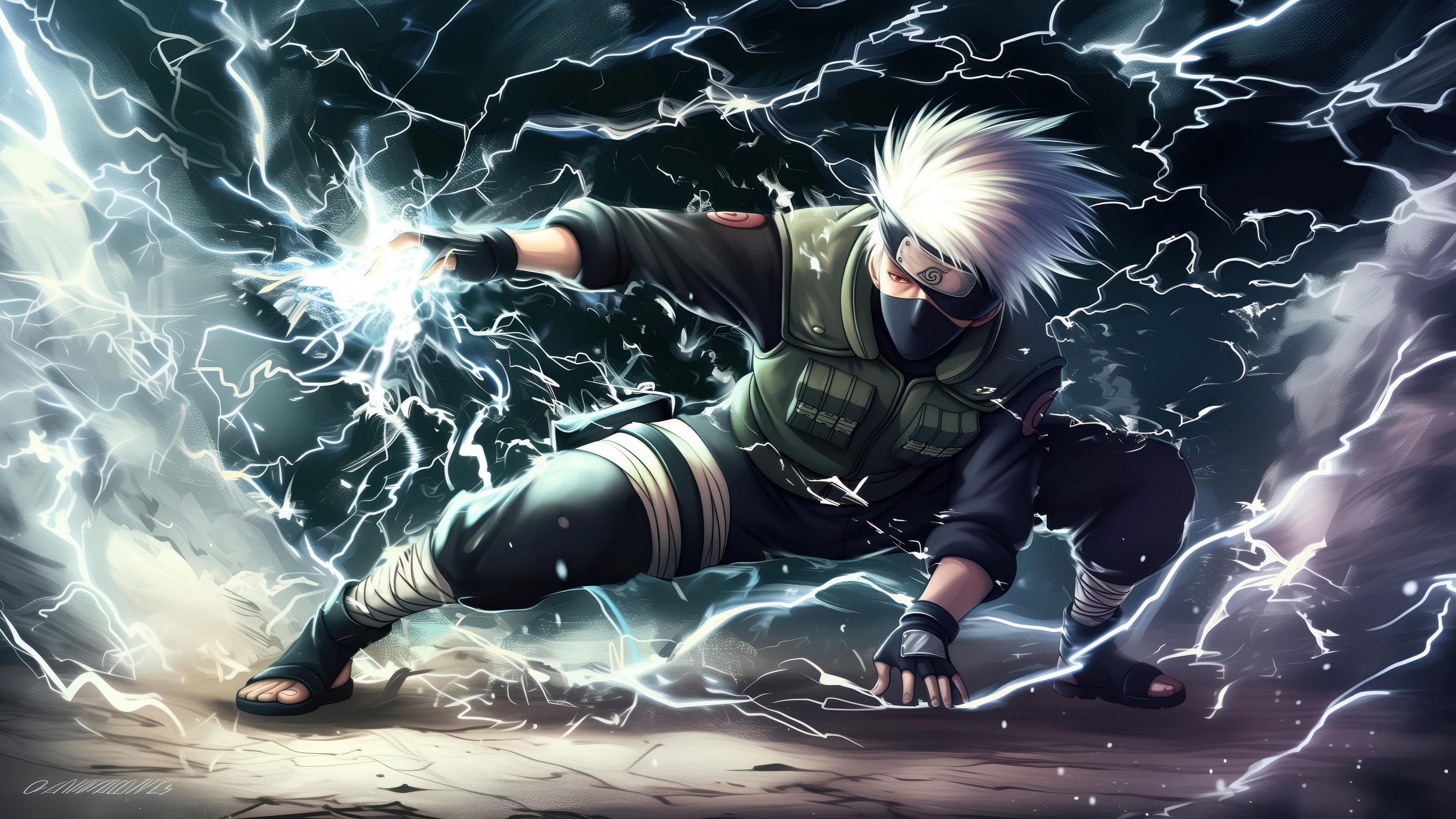 A cinematic and highly detailed artwork of Kakashi Hatake from the Naruto anime.