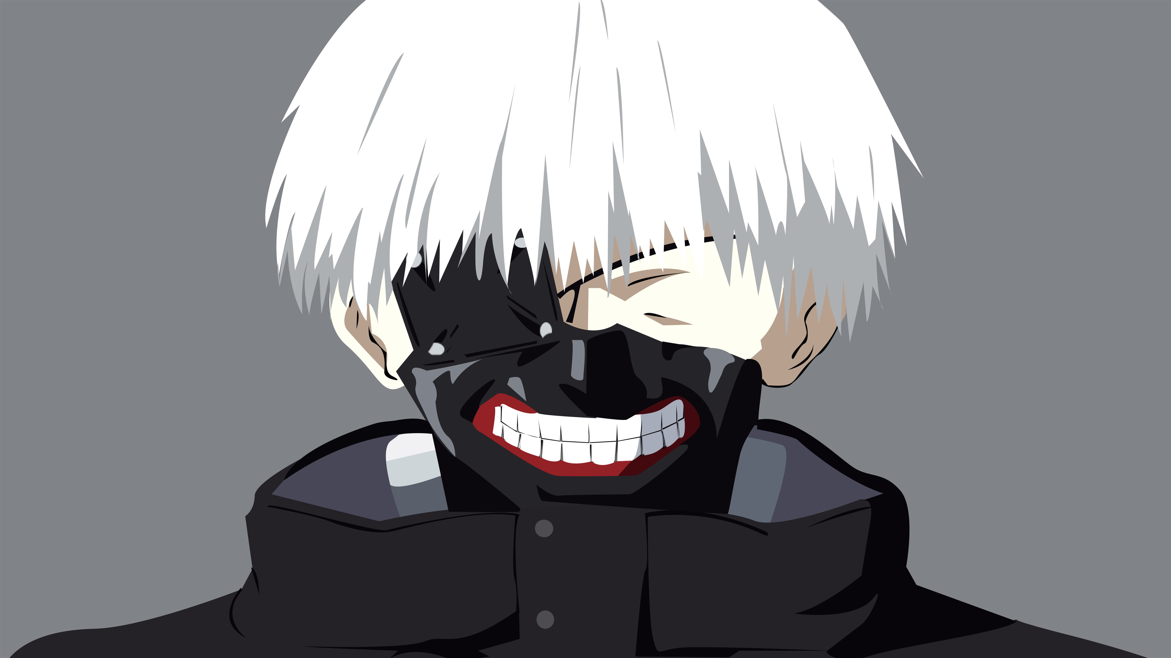 A minimalist, high-definition digital art piece featuring Ken Kaneki from the anime Tokyo Ghoul.