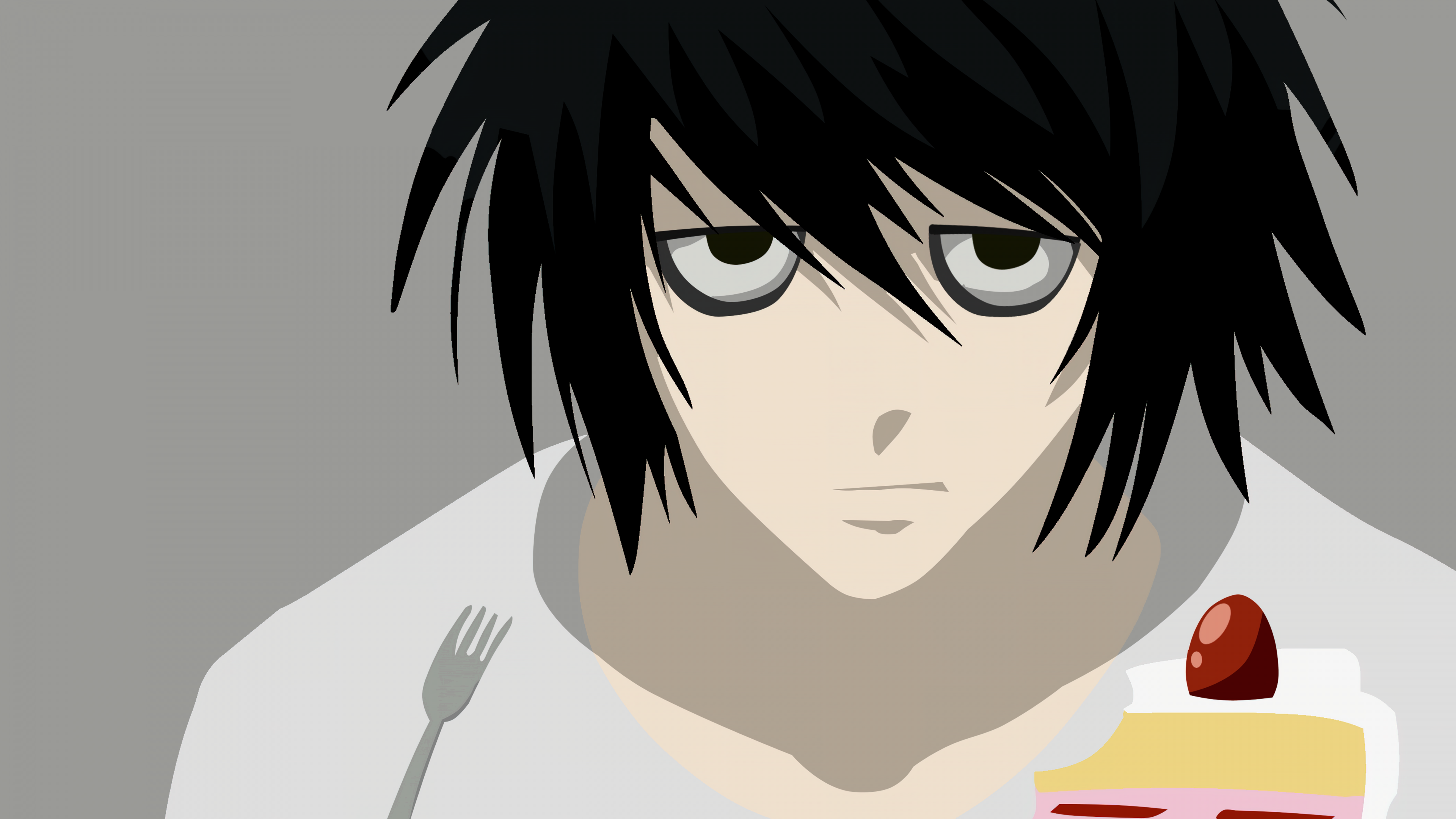 A minimalist 5K digital illustration of L Lawliet from the anime Death Note.