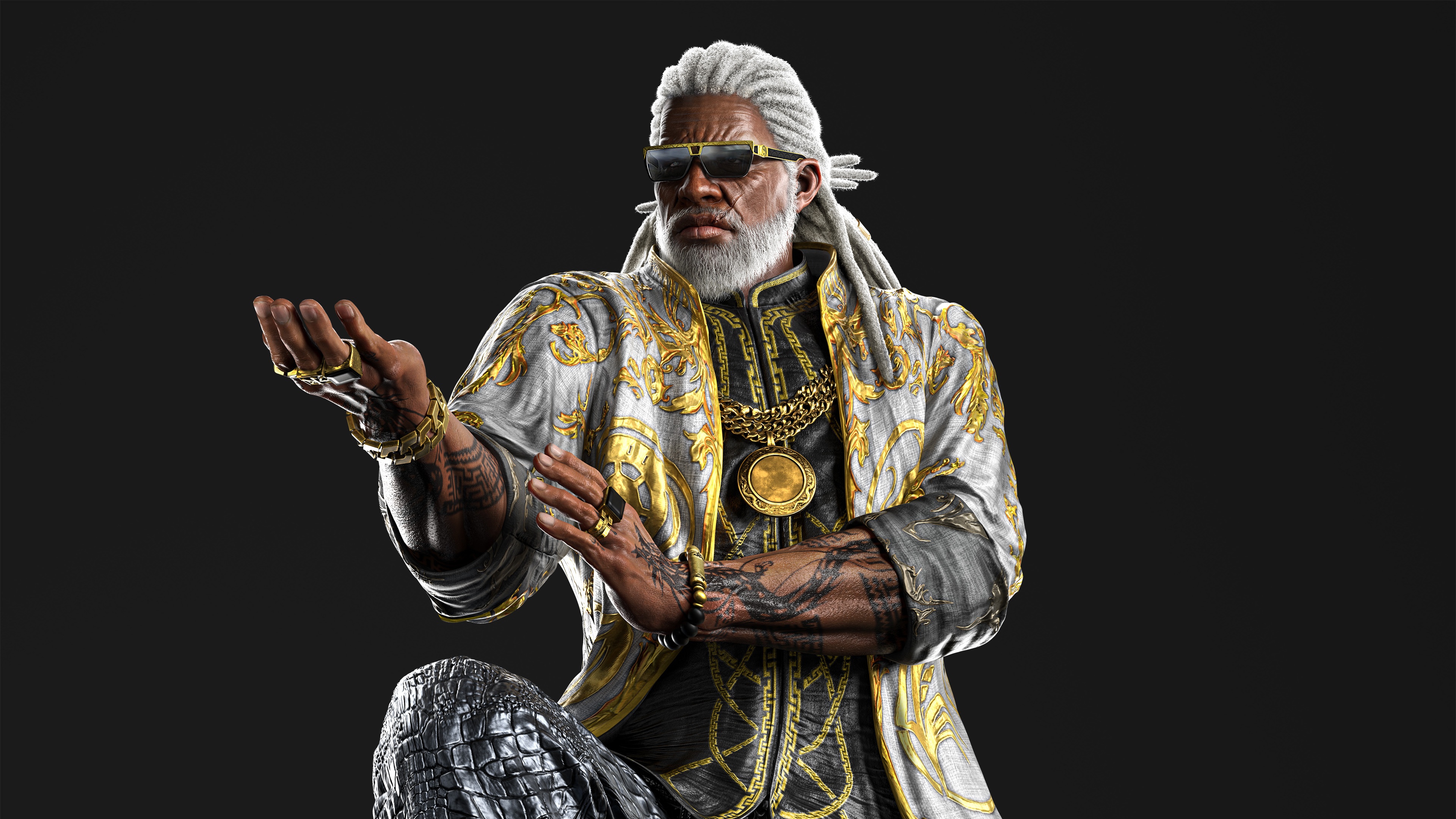 A high-resolution, cinematic portrait of Leroy Smith from the video game Tekken 8 against a dark, atmospheric background.