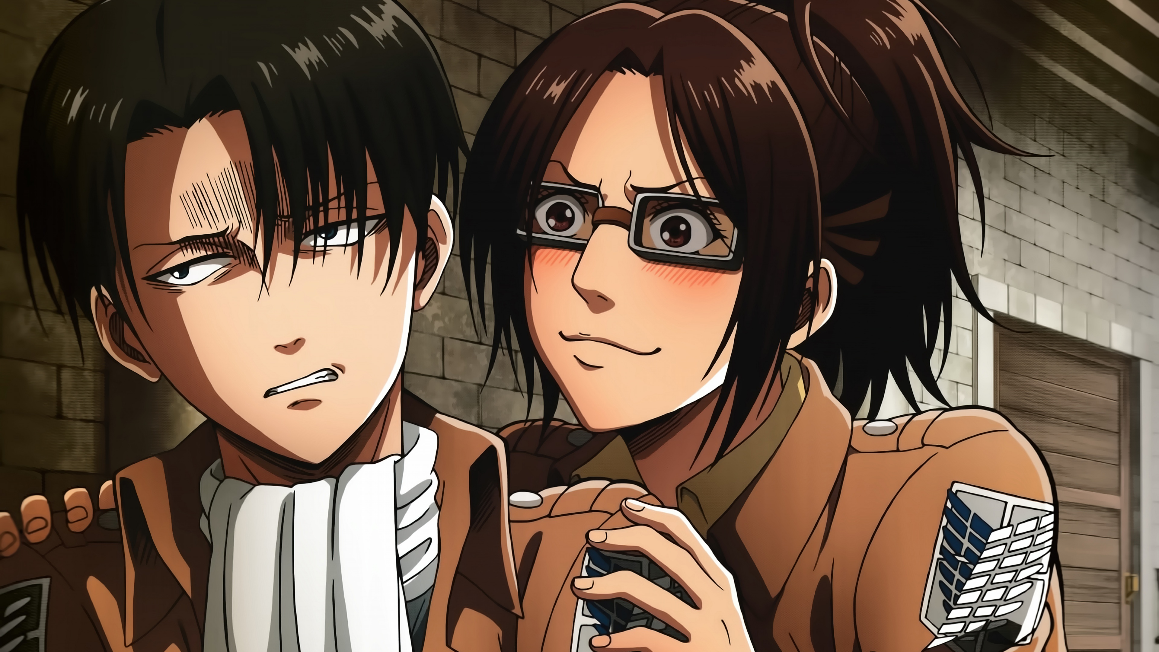 A detailed portrait of Levi Ackerman and Hange Zoe from the anime Attack on Titan