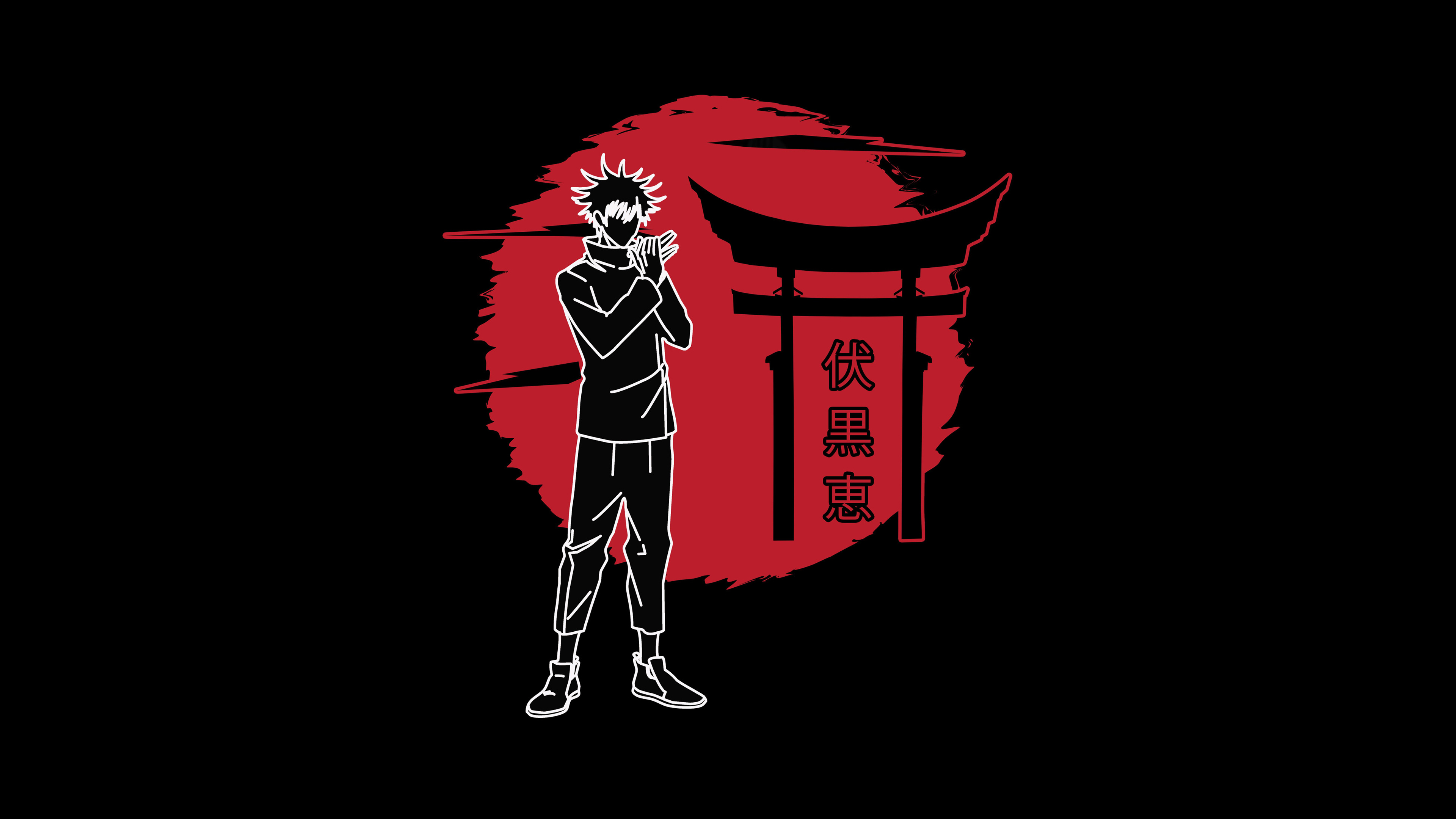 Megumi Fushiguro from Jujutsu Kaisen against a pitch-black AMOLED background