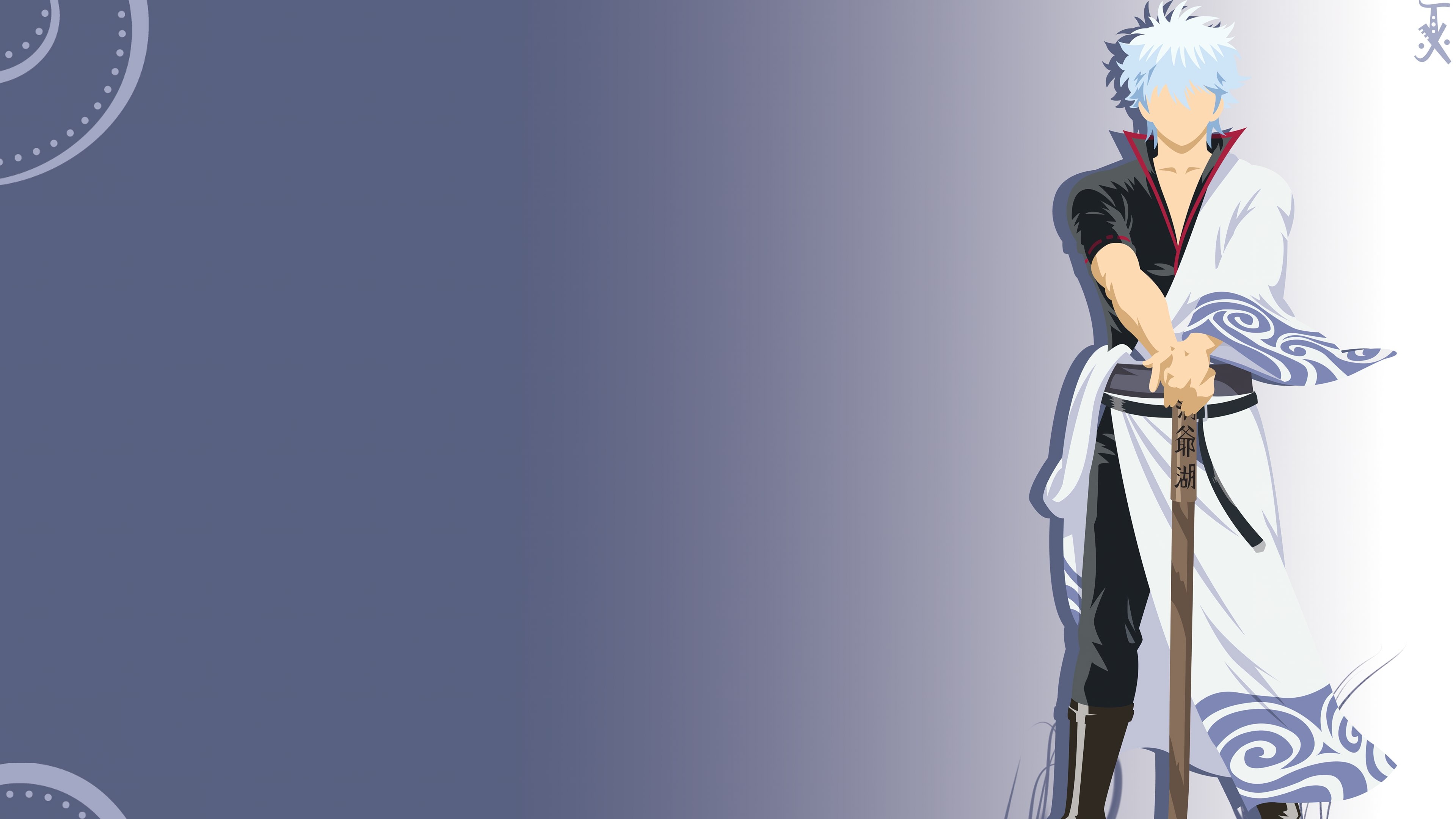 Minimalist faceless vector art of Gintoki Sakata from the anime Gintama